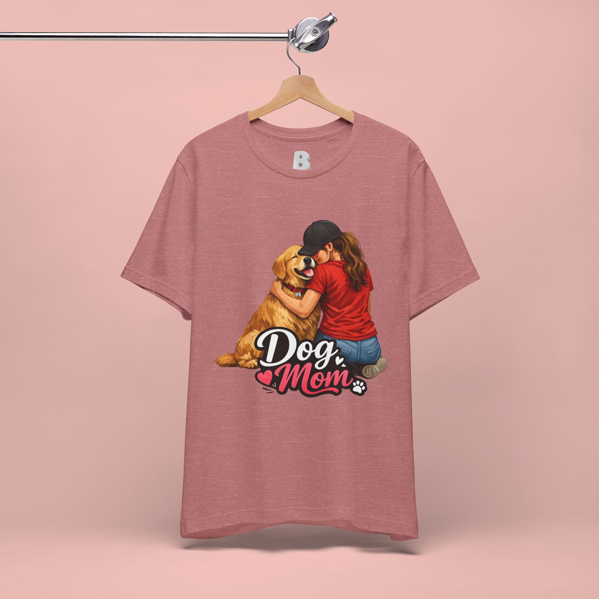 Dog Mom T-Shirt - Cute Woman Hugging Golden Retriever Tee
