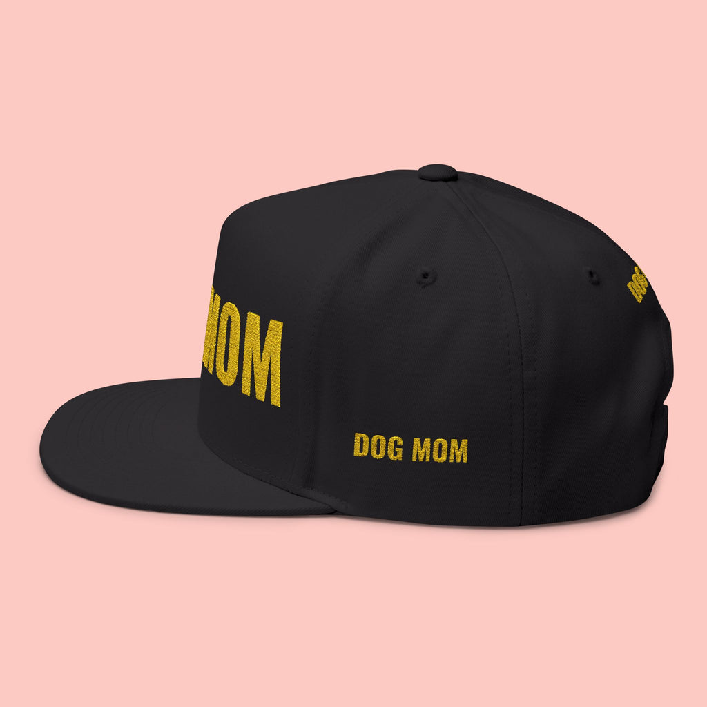 Dog Mom Flat Bill Cap — Embroidered Gold Sparkle