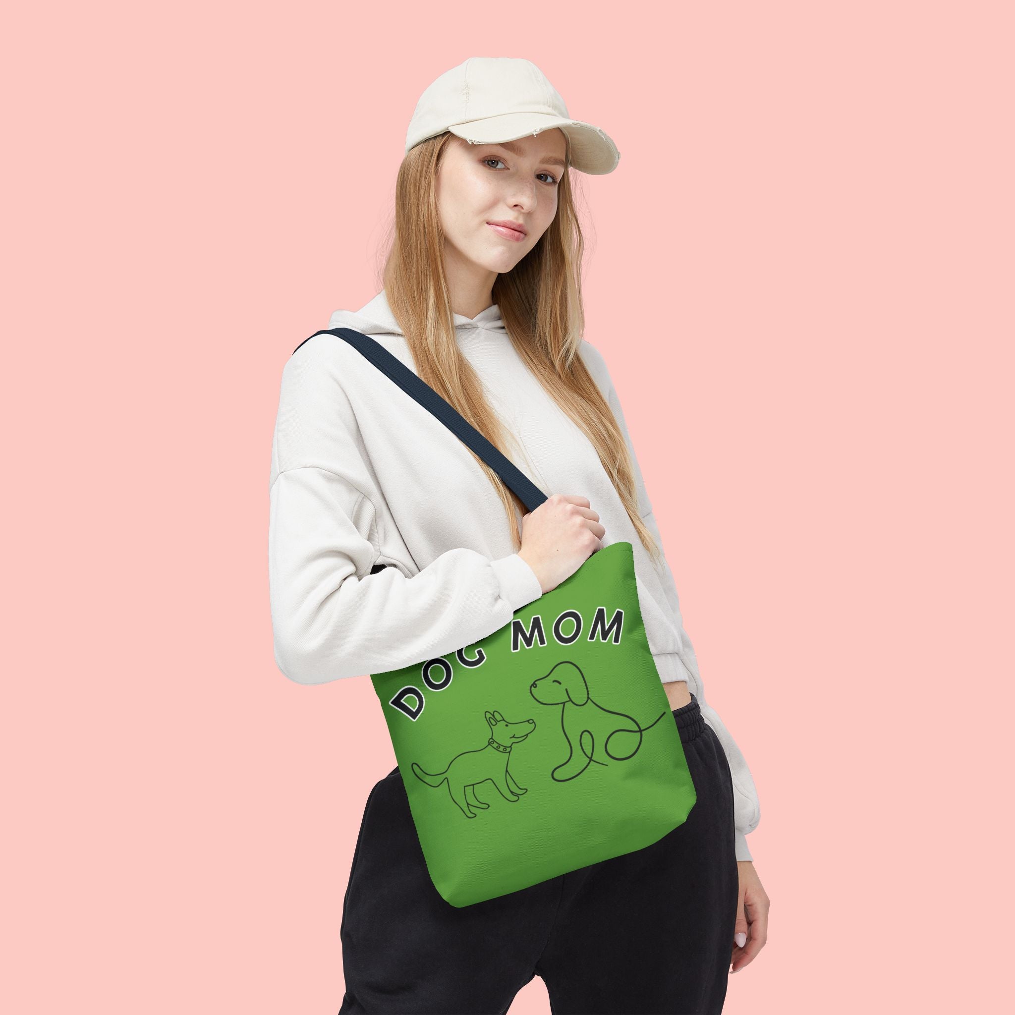 Dog Mom Tote Bag — Green All-Over-Print Cute Line-Drawing Dogs