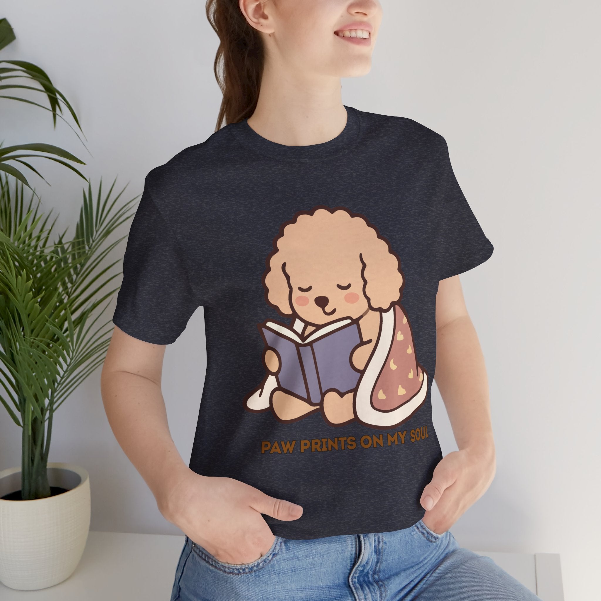 Paw Prints On My Soul T‑Shirt — Cute Reading Puppy Graphic Tee