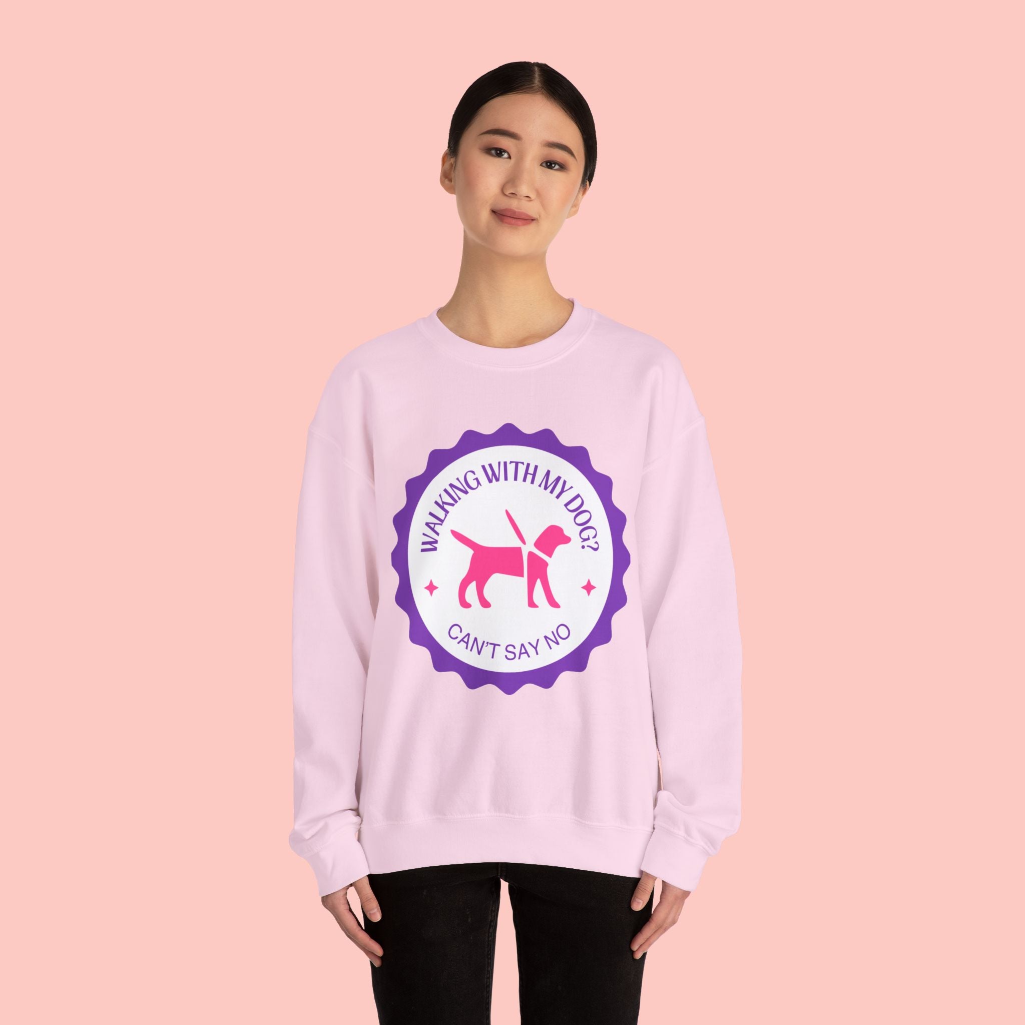 Dog Walking Sweatshirt — "Walking With My Dog Can't Say No" Graphic Crewneck