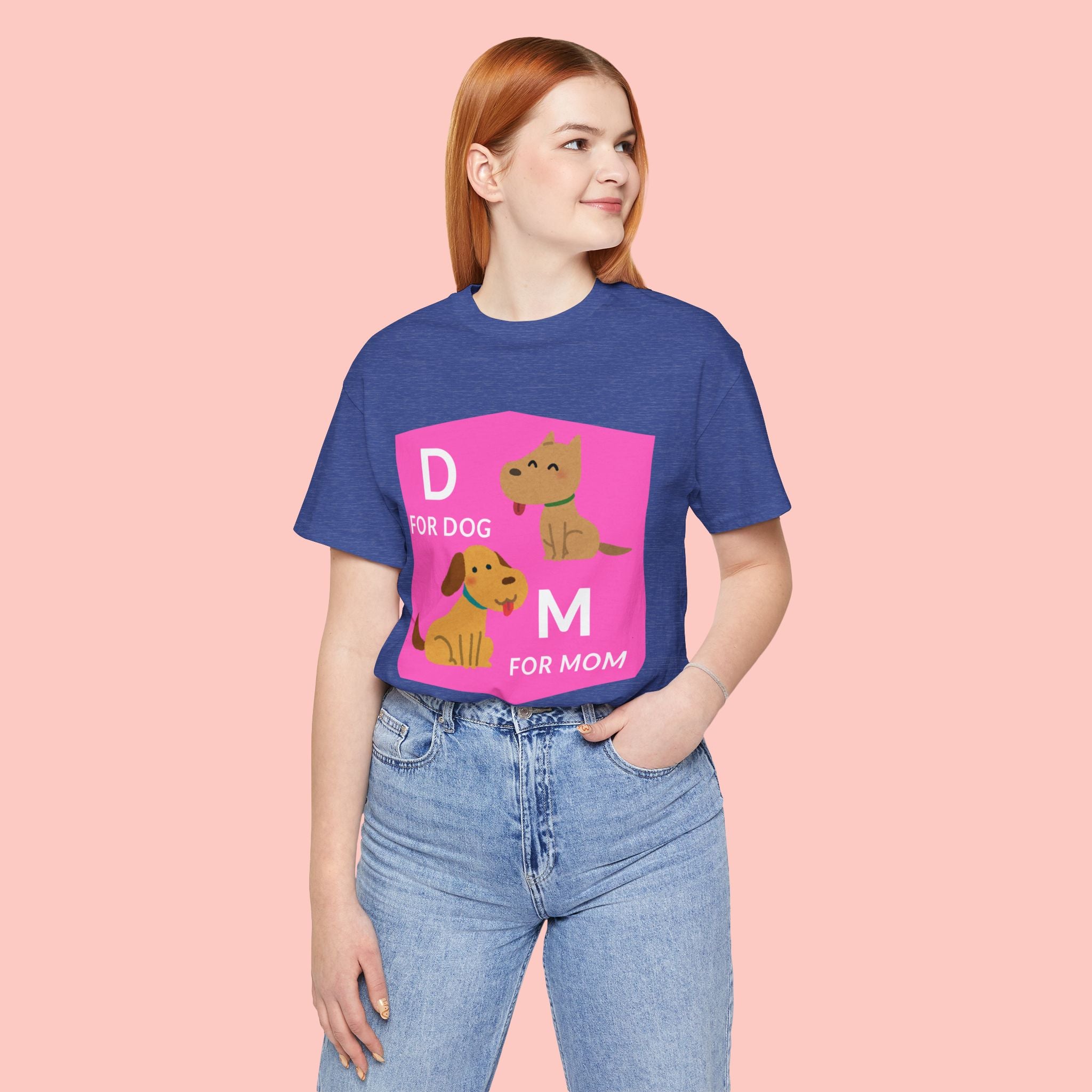 Dog Mom T-Shirt — Cute Pink "D for Dog, M for Mom" Graphic Tee
