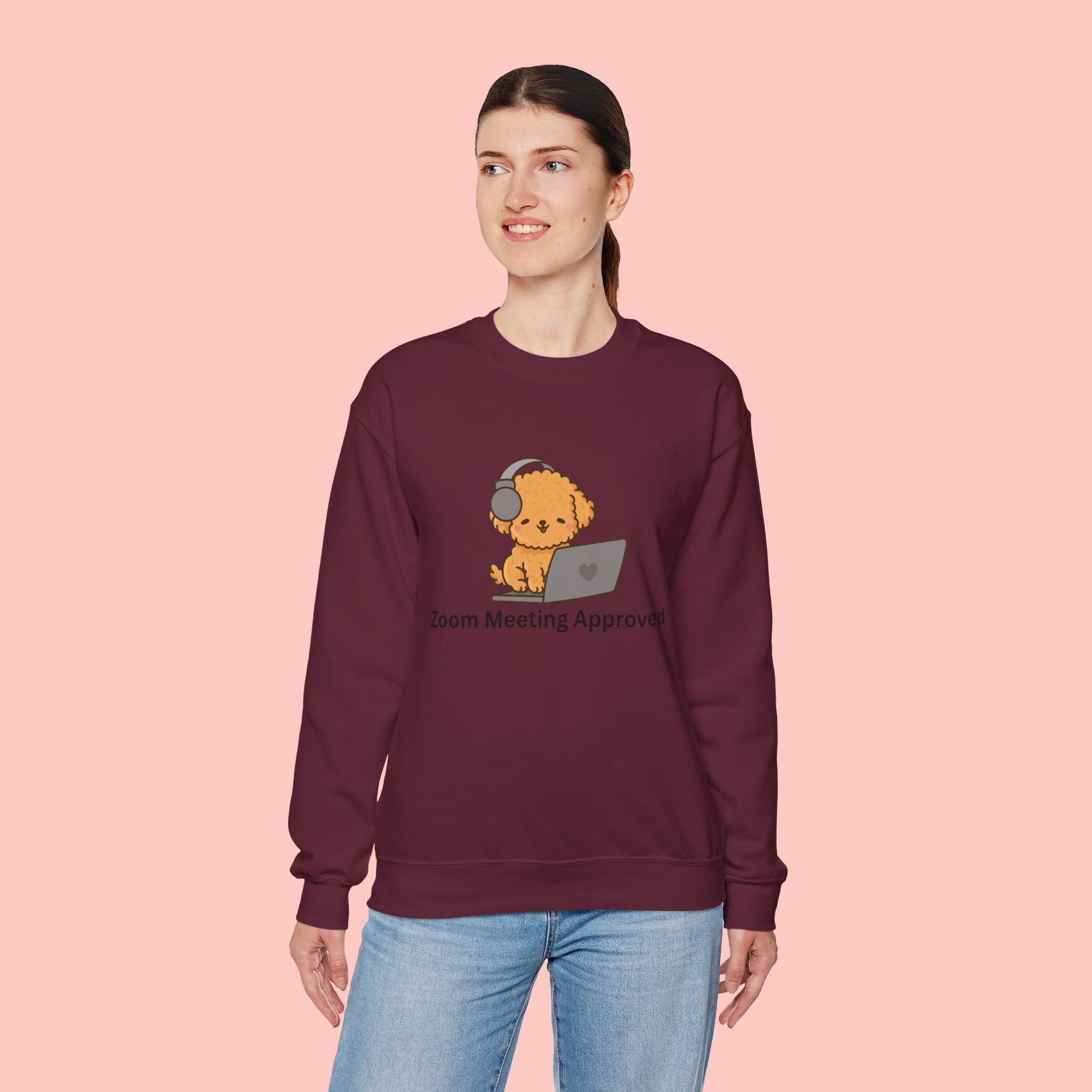 Crewneck Sweatshirt - Cute Puppy "Zoom Meeting Approved" Graphic