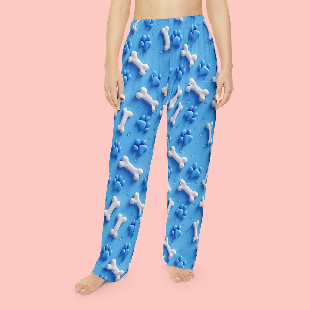 Women's Pajama Pants - Blue Dog Bones & Paw Print All-Over Print