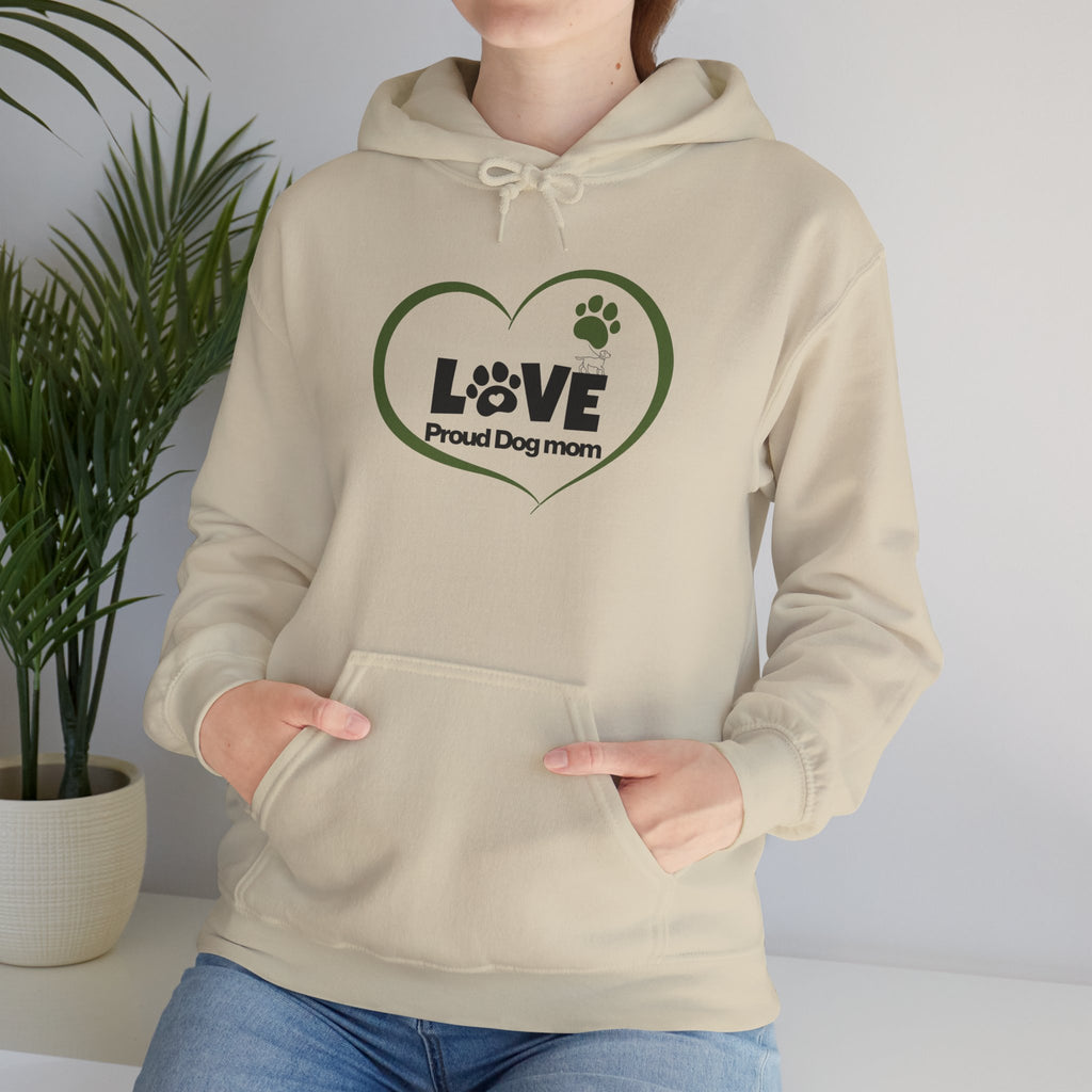 Dog Mom Heart Hoodie – "Love Proud Dog Mom" Paw Print Sweatshirt
