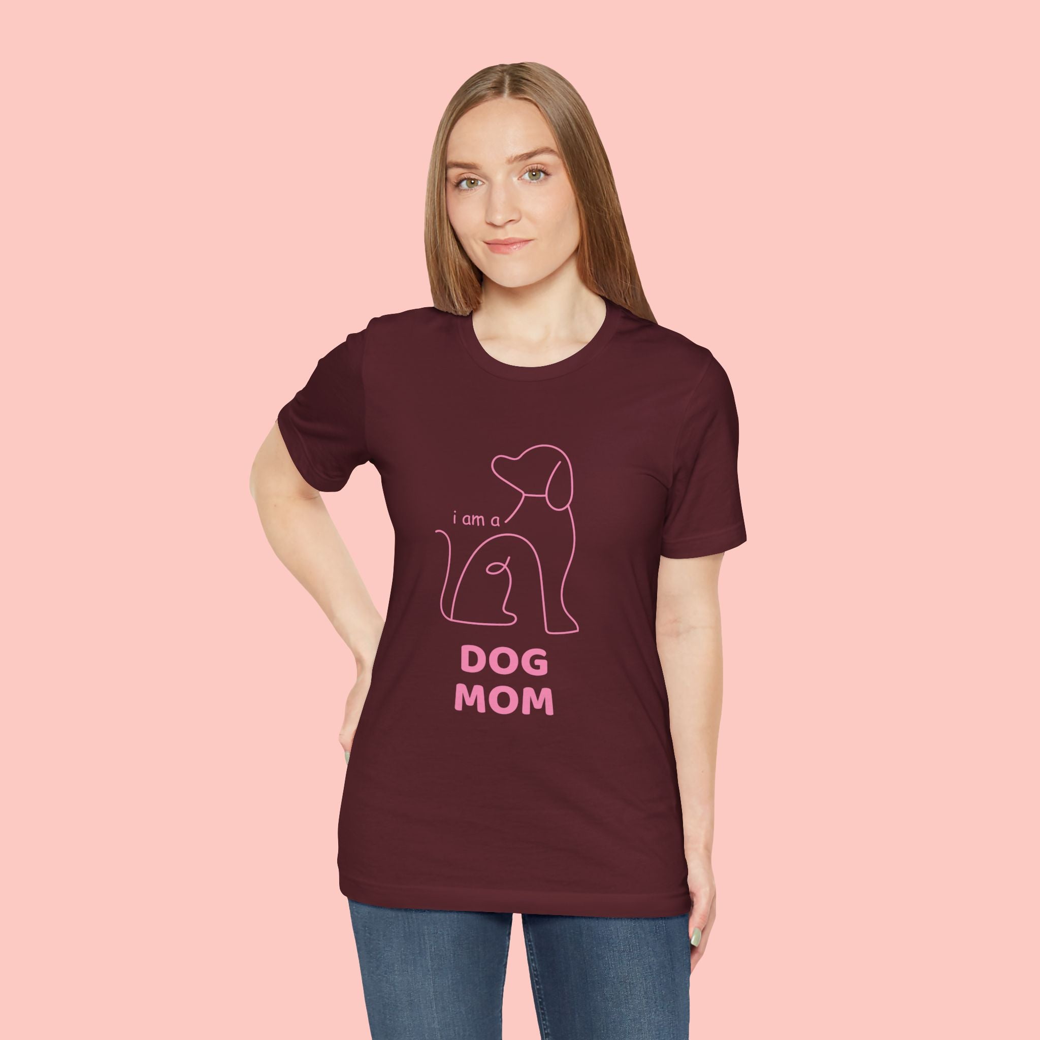 Dog Mom T‑Shirt – Minimal Pink Line Art Dog Tee