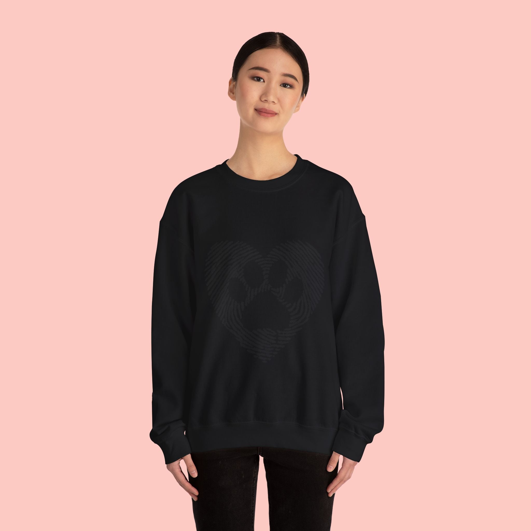 Fingerprint Heart Crewneck Sweatshirt — Panda Paw Love Graphic