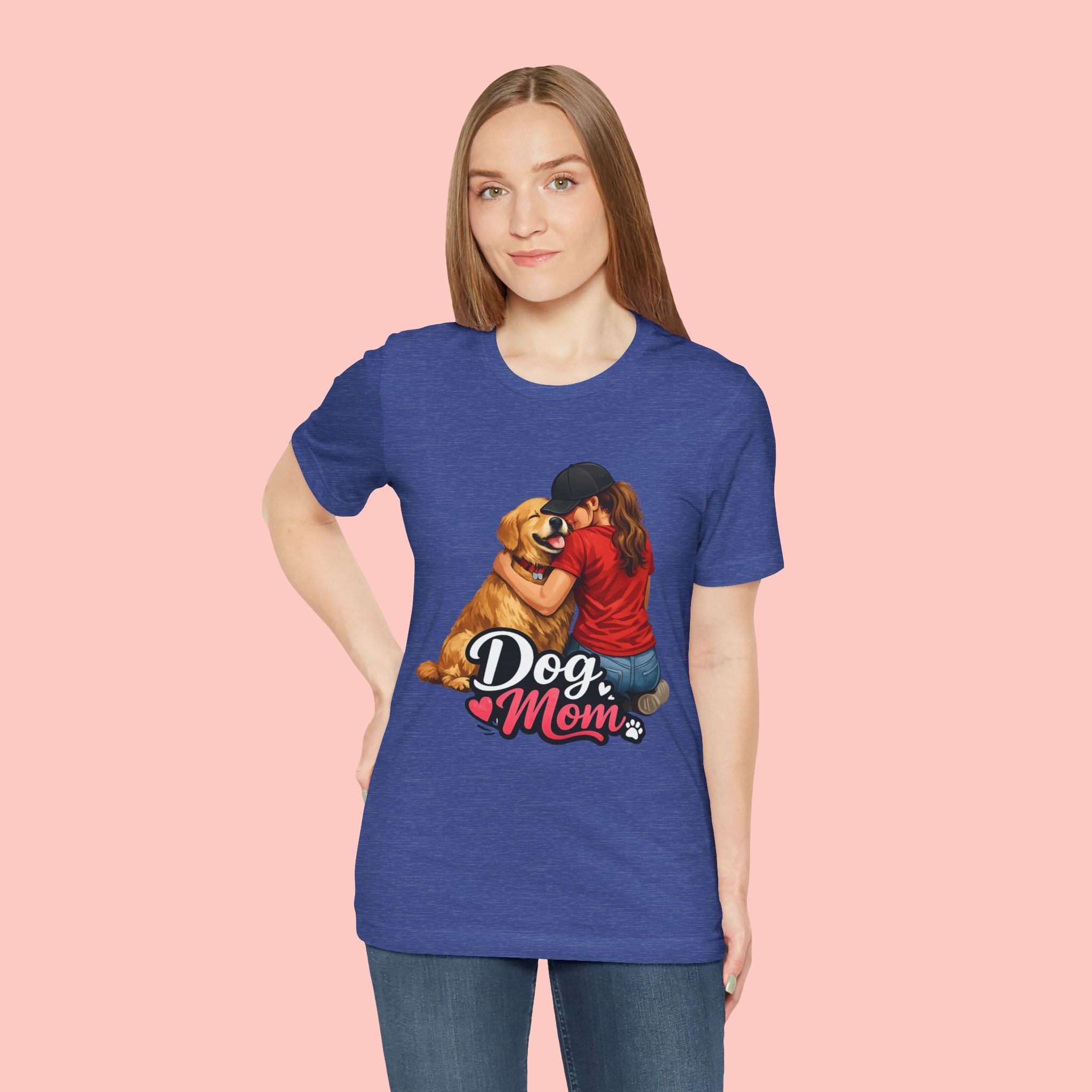 Dog Mom T-Shirt - Cute Woman Hugging Golden Retriever Tee