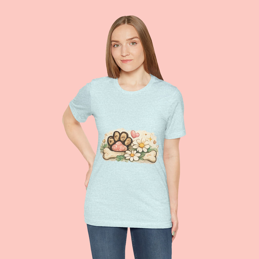 Dog Paw Floral T-Shirt — Cute Paw Print, Bone & Daisies Tee