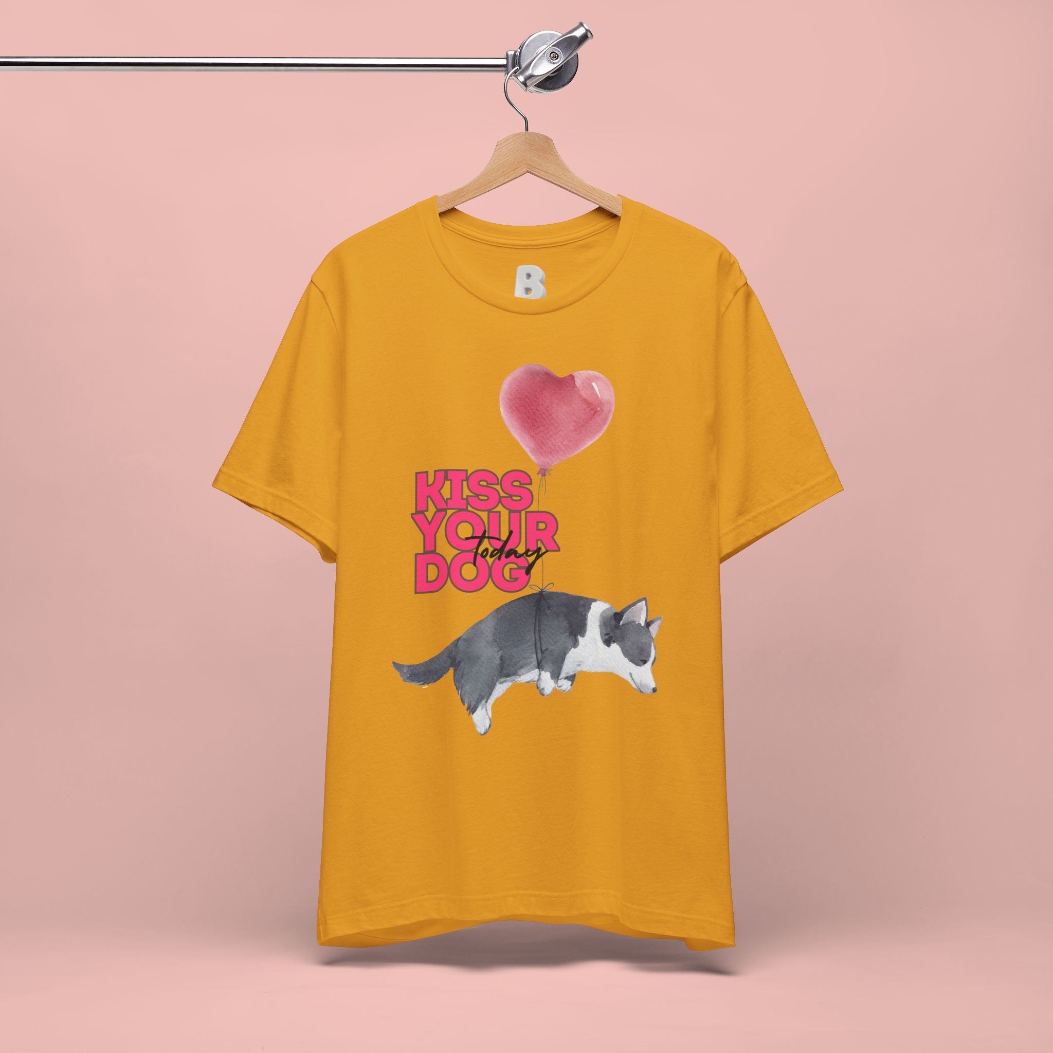 Kiss Your Dog T-Shirt — Cute Corgi with Heart Balloon Pet Lover Tee