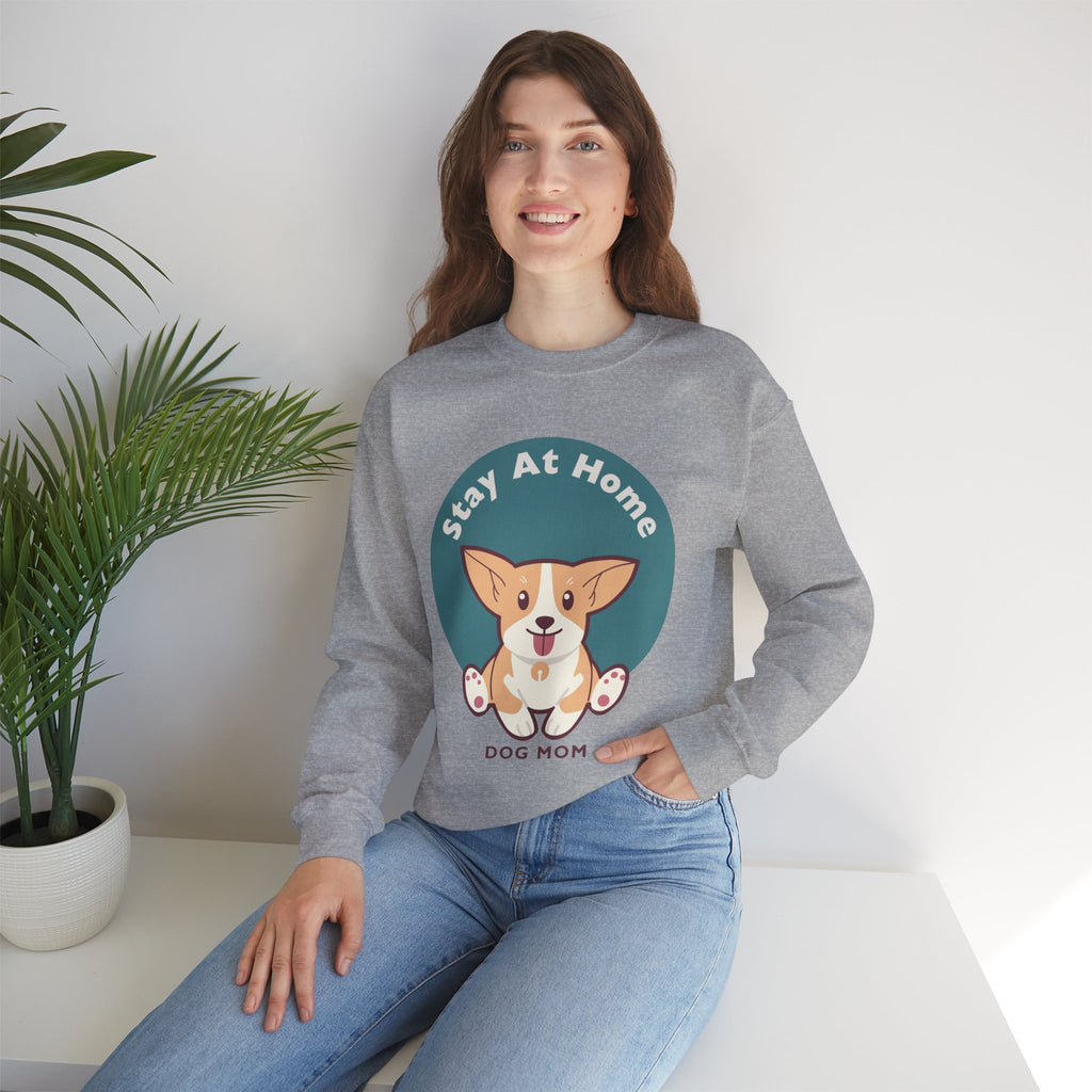 Stay At Home Dog Mom Crewneck Sweatshirt — Cute Corgi Graphic Sweatshirt