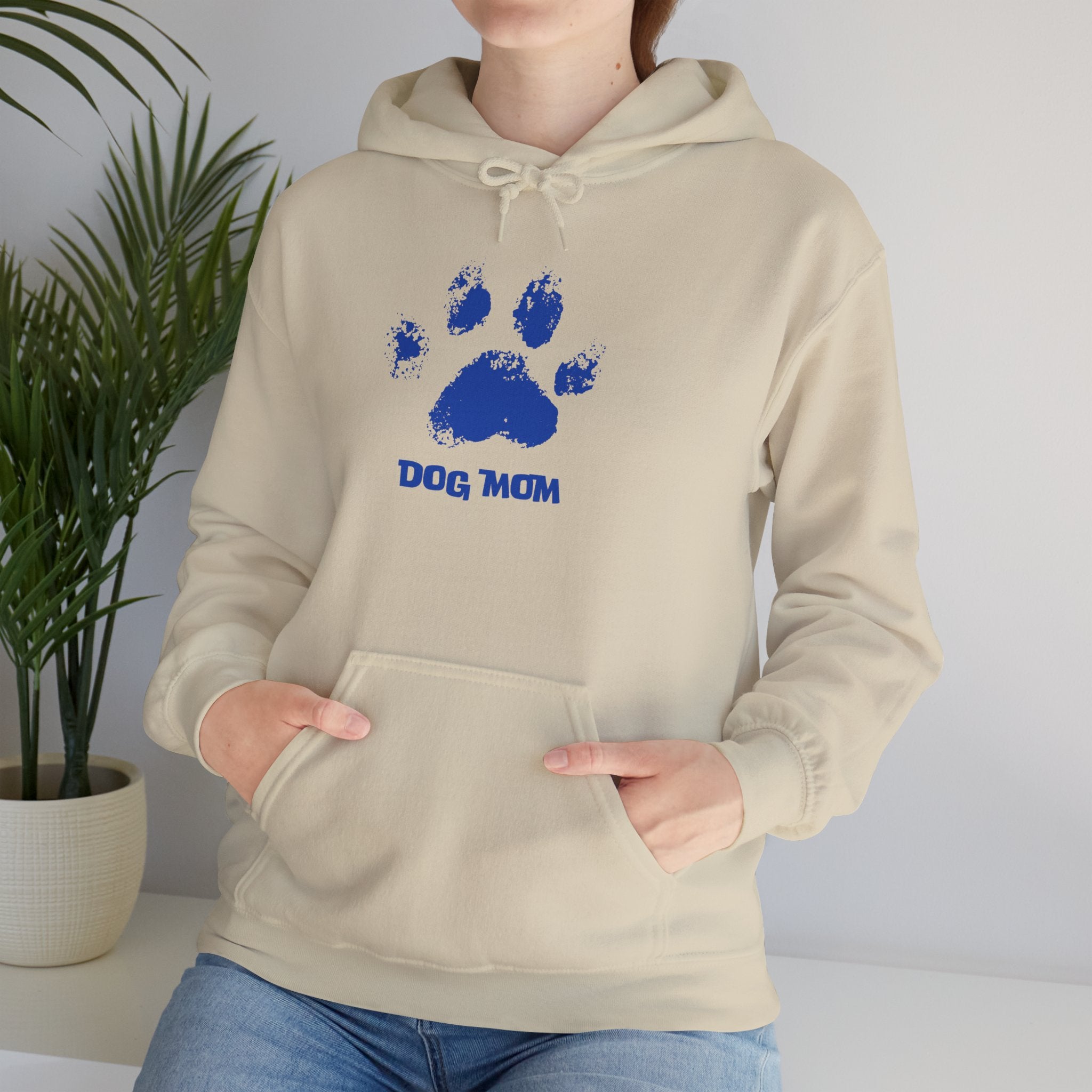 Dog Mom Paw Print Hoodie – Cute Pet Lover Sweatshirt, Blue Paw 'DOG MOM' Design