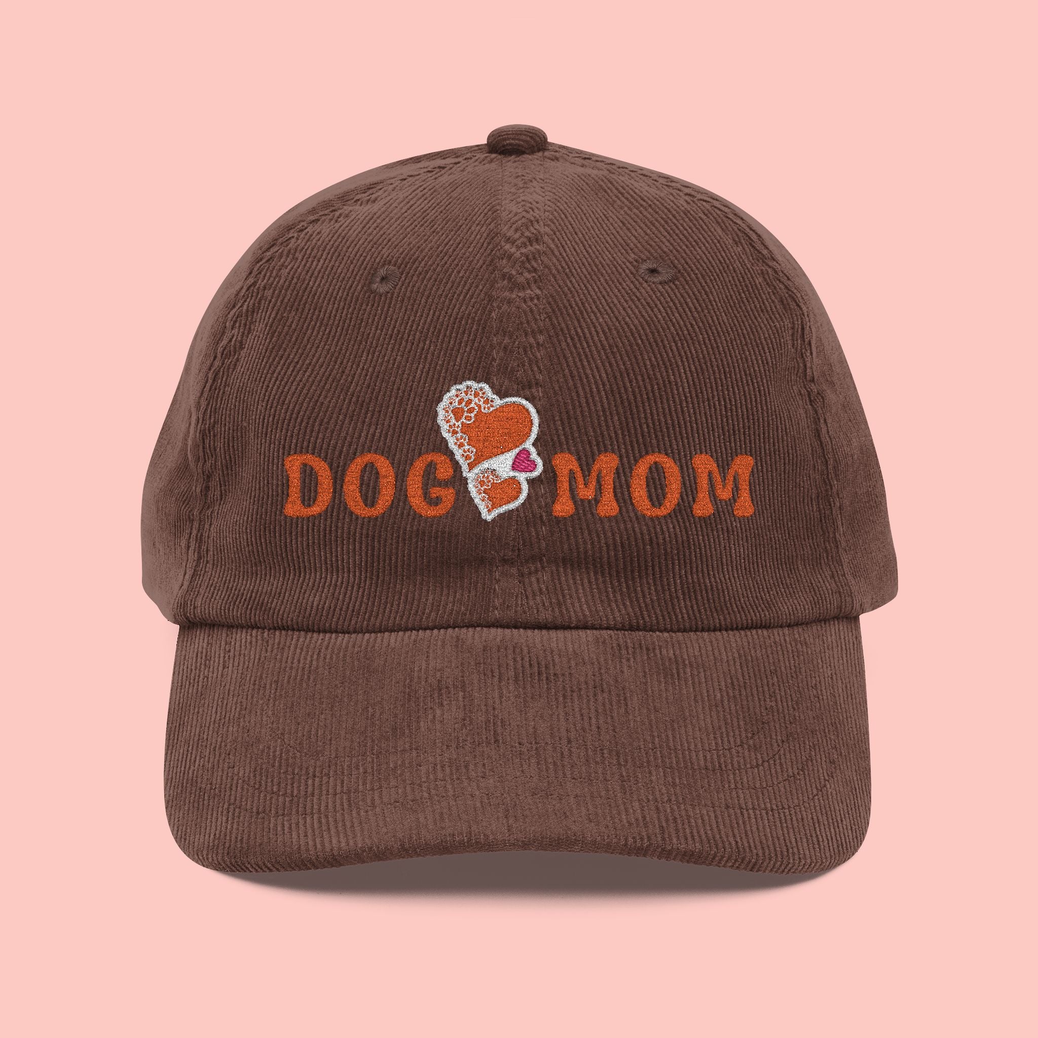 Dog Mom Embroidered Corduroy Cap — Vintage Rust Baseball Hat