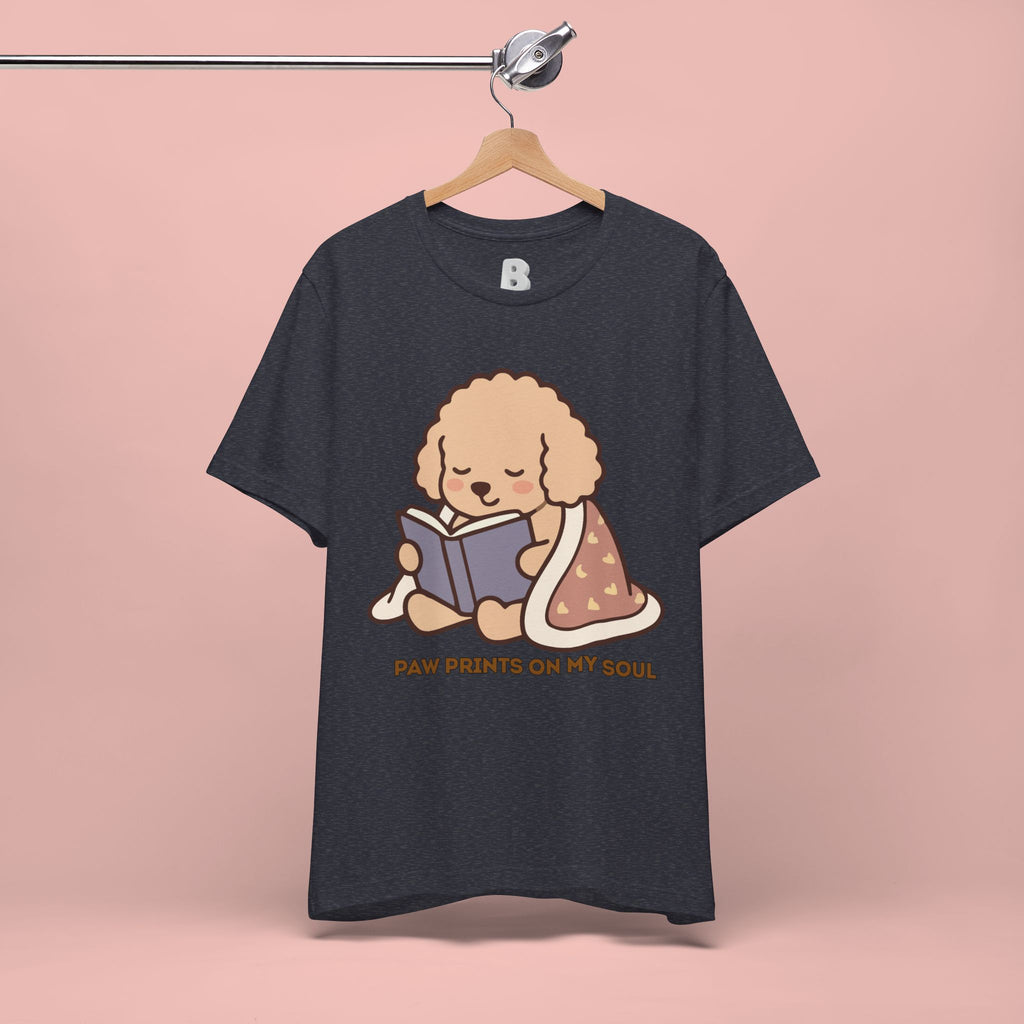 Paw Prints On My Soul T‑Shirt — Cute Reading Puppy Graphic Tee