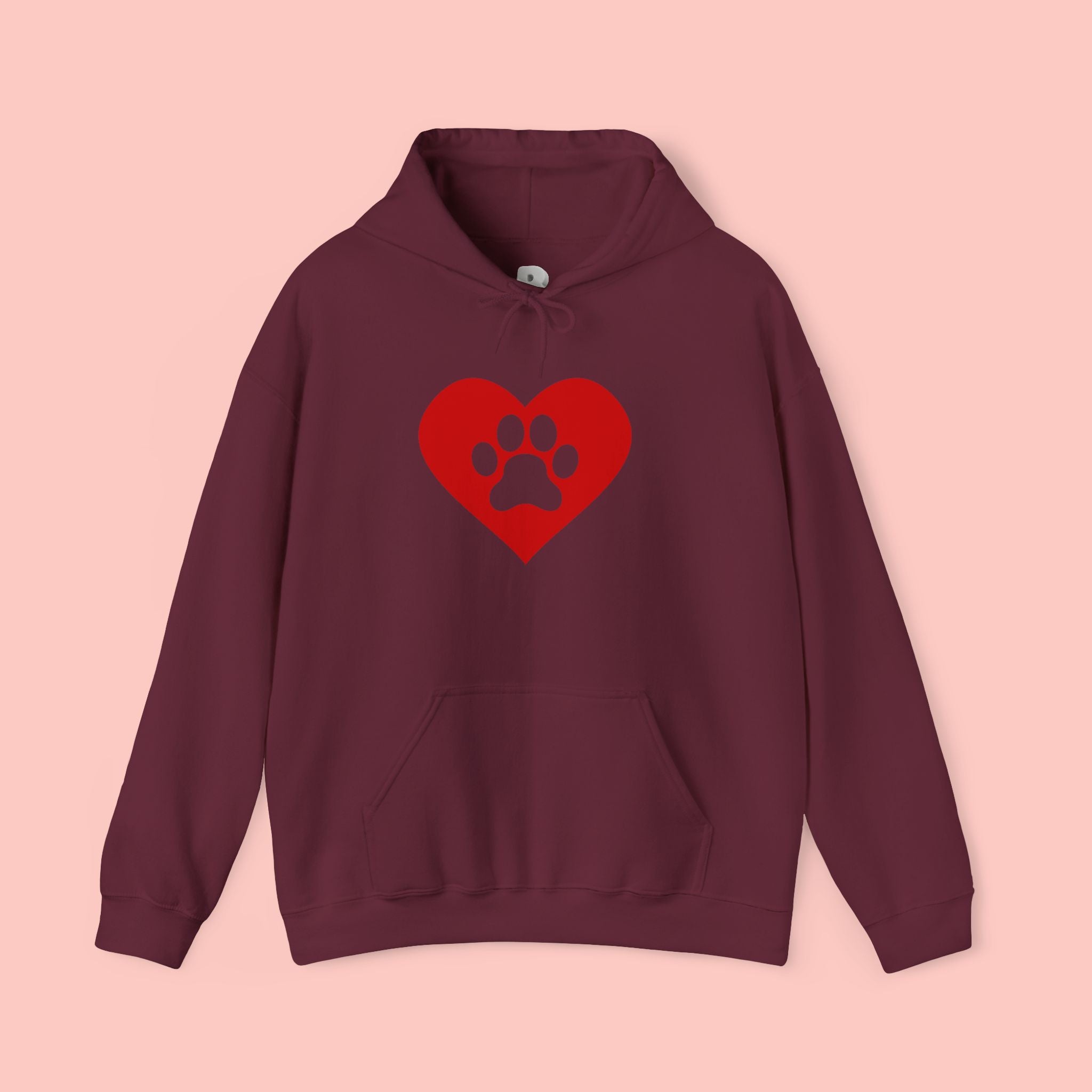 Heart Paw Hoodie — Cute Red Paw Print Animal Lover Sweatshirt