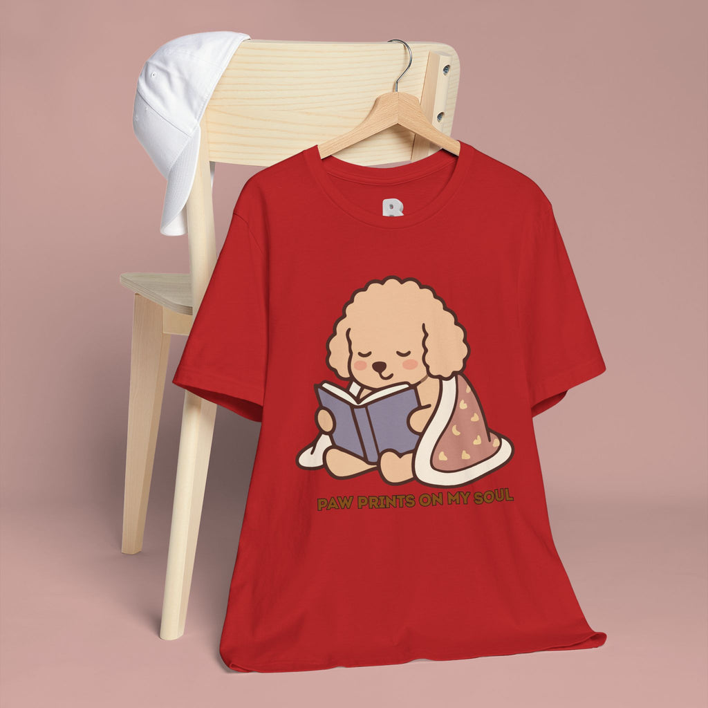 Paw Prints On My Soul T‑Shirt — Cute Reading Puppy Graphic Tee