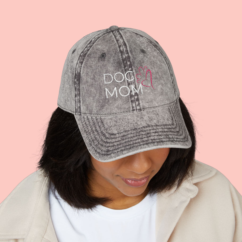 Vintage Embroidered 'DOG MOM' Cap — Washed Red Baseball Hat for Dog Lovers