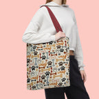Dog Paw & Bone Pattern Tote Bag — 'Woof' All-Over Print Canvas Tote