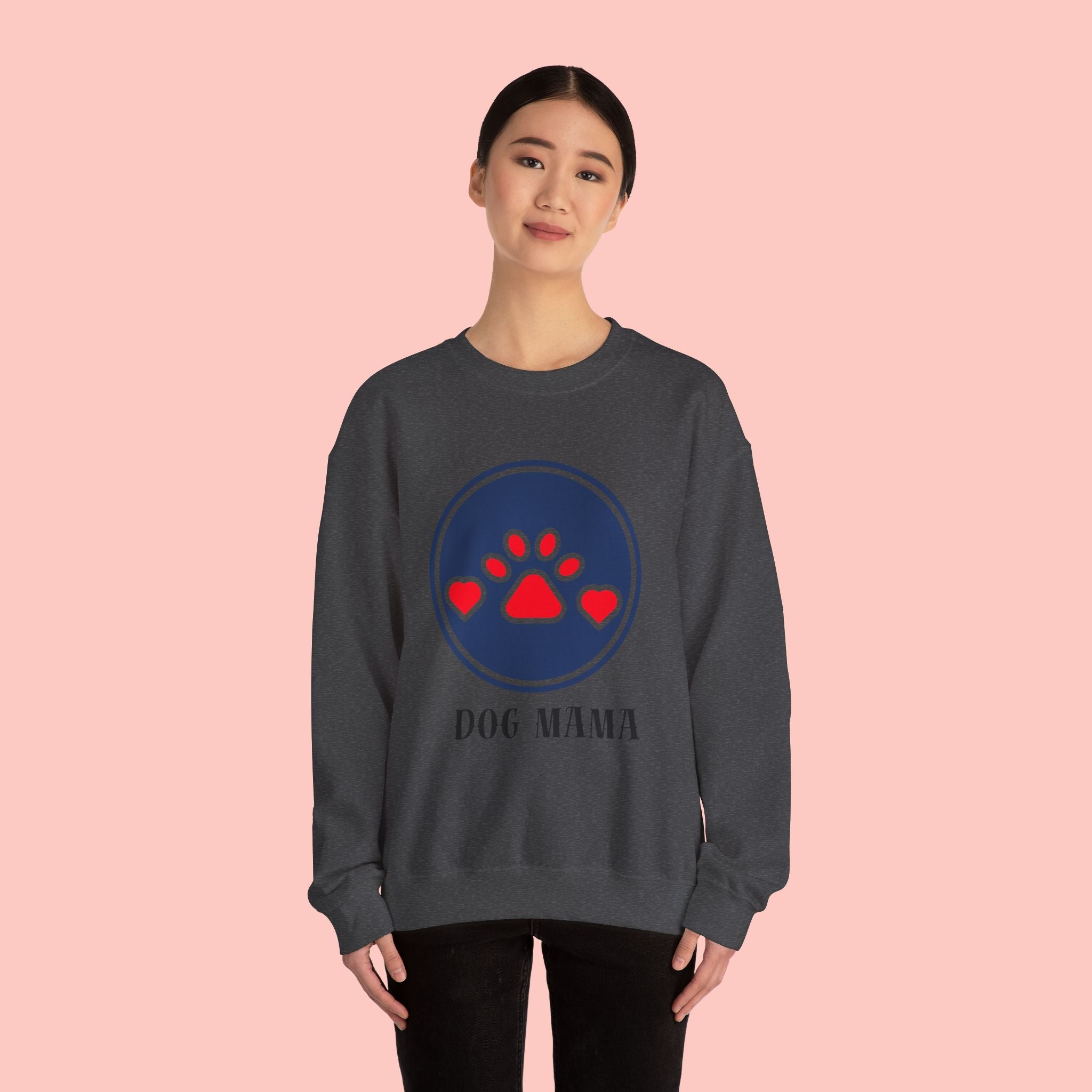 Dog Mama Crewneck Sweatshirt — Paw Print Heart Graphic