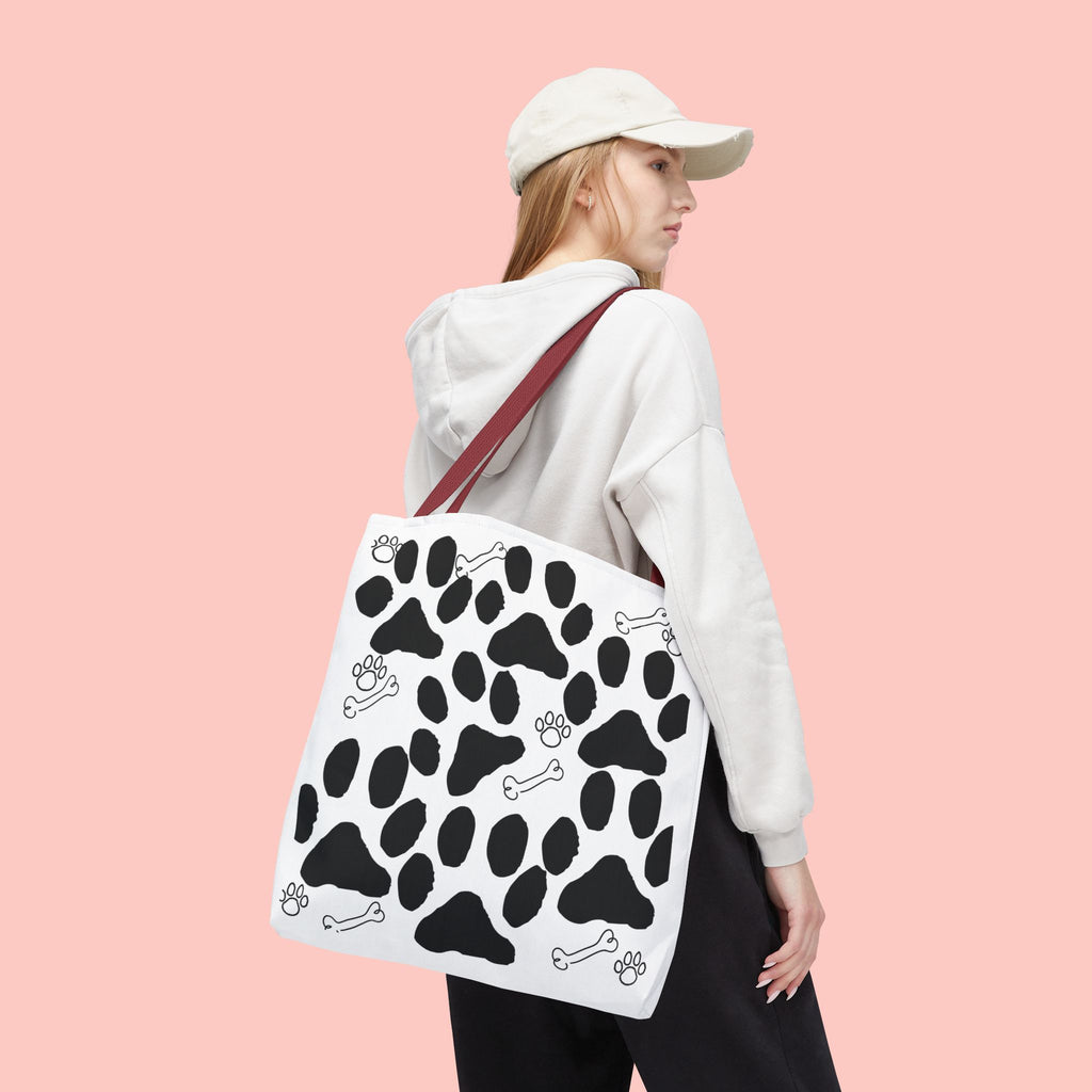 Dalmatian Paw Print Tote Bag — Dog Bones & Paw Pattern AOP Tote
