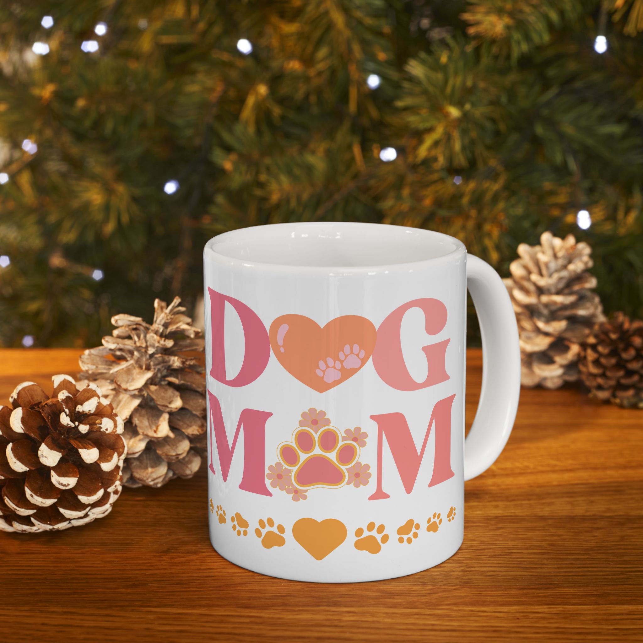 Dog Mom Ceramic Mug — Paw Print Heart Coffee Cup (11oz & 15oz)