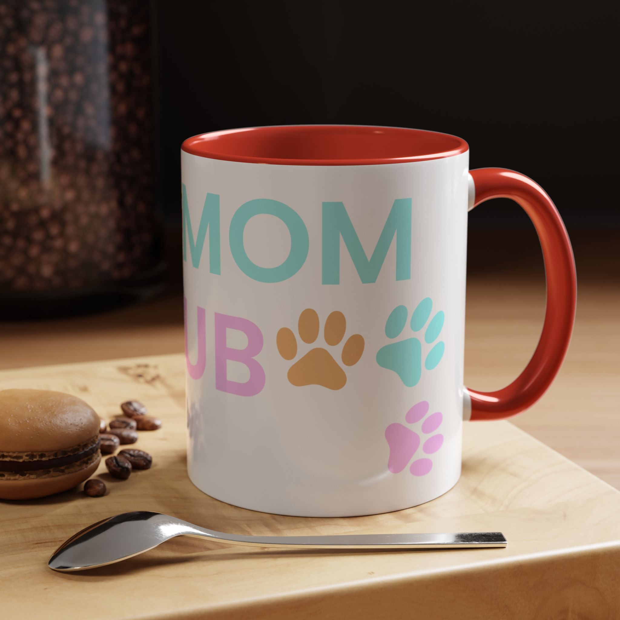 Dog Mom Club Accent Coffee Mug – Colorful Paw Print 11/15oz