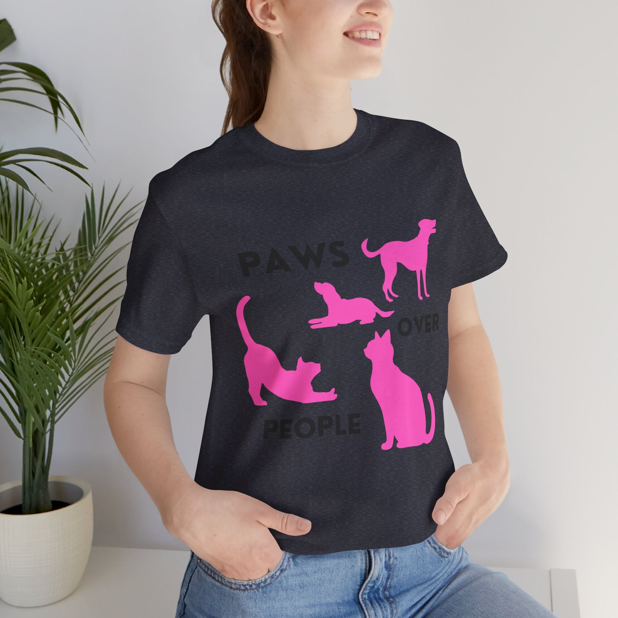 Paws Over People Tee — Pink Cats & Dogs Graphic T-Shirt