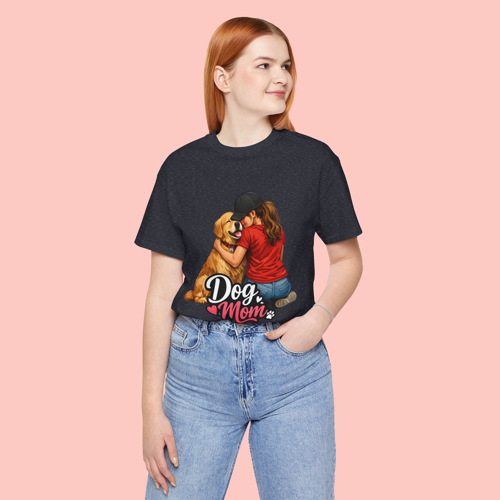 Dog Mom T-Shirt - Cute Woman Hugging Golden Retriever Tee