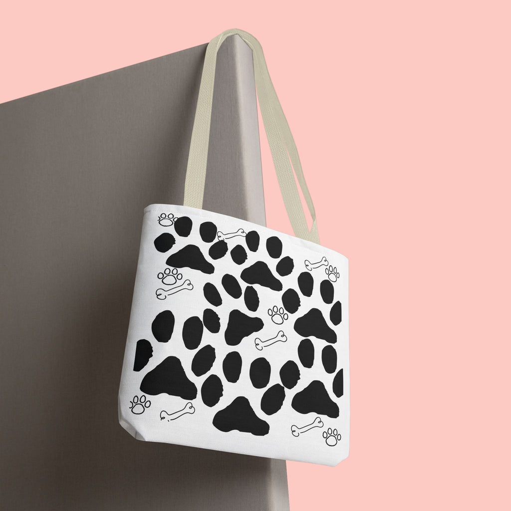 Dalmatian Paw Print Tote Bag — Dog Bones & Paw Pattern AOP Tote