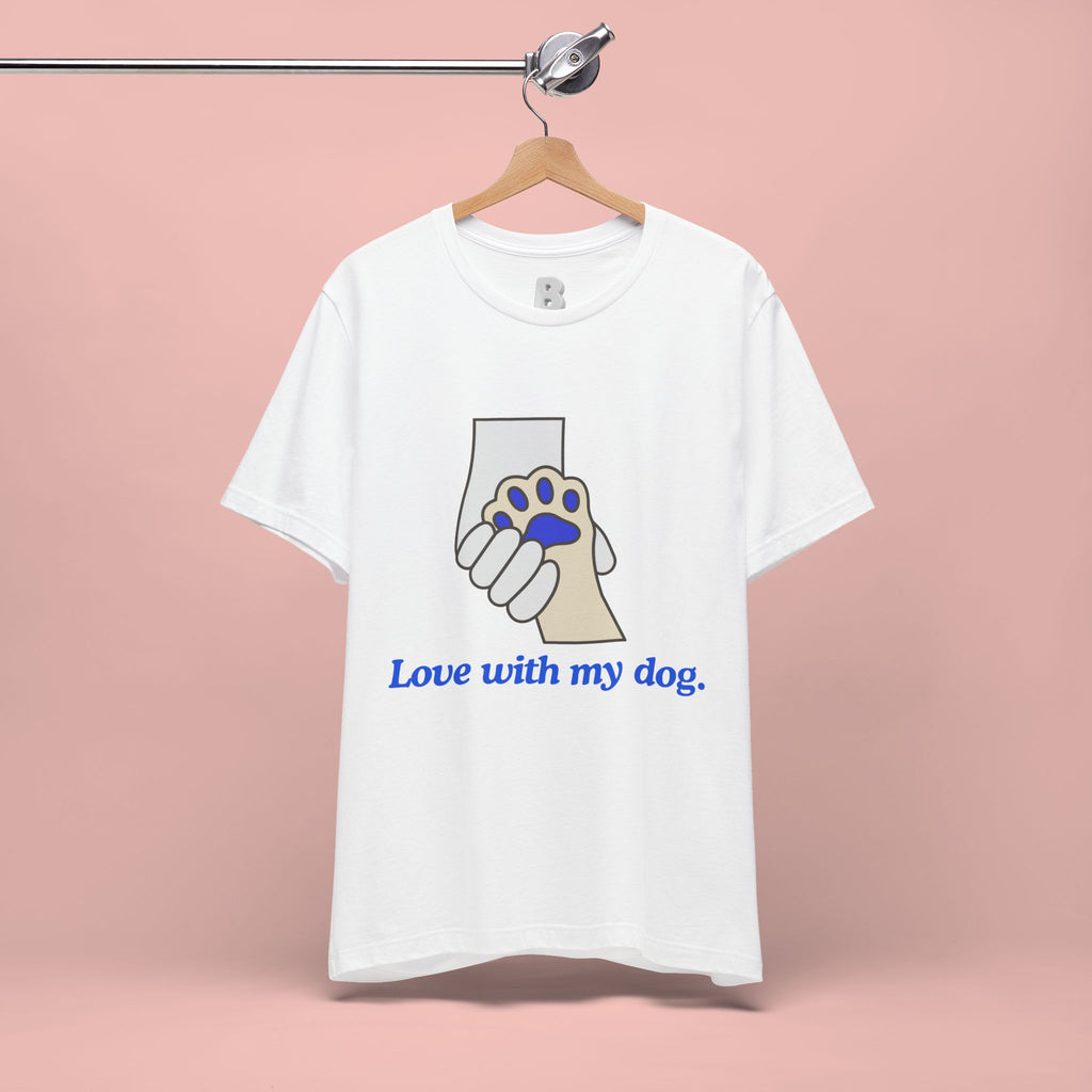 Dog Lover T-Shirt — "Love with my dog." Paw Print Graphic