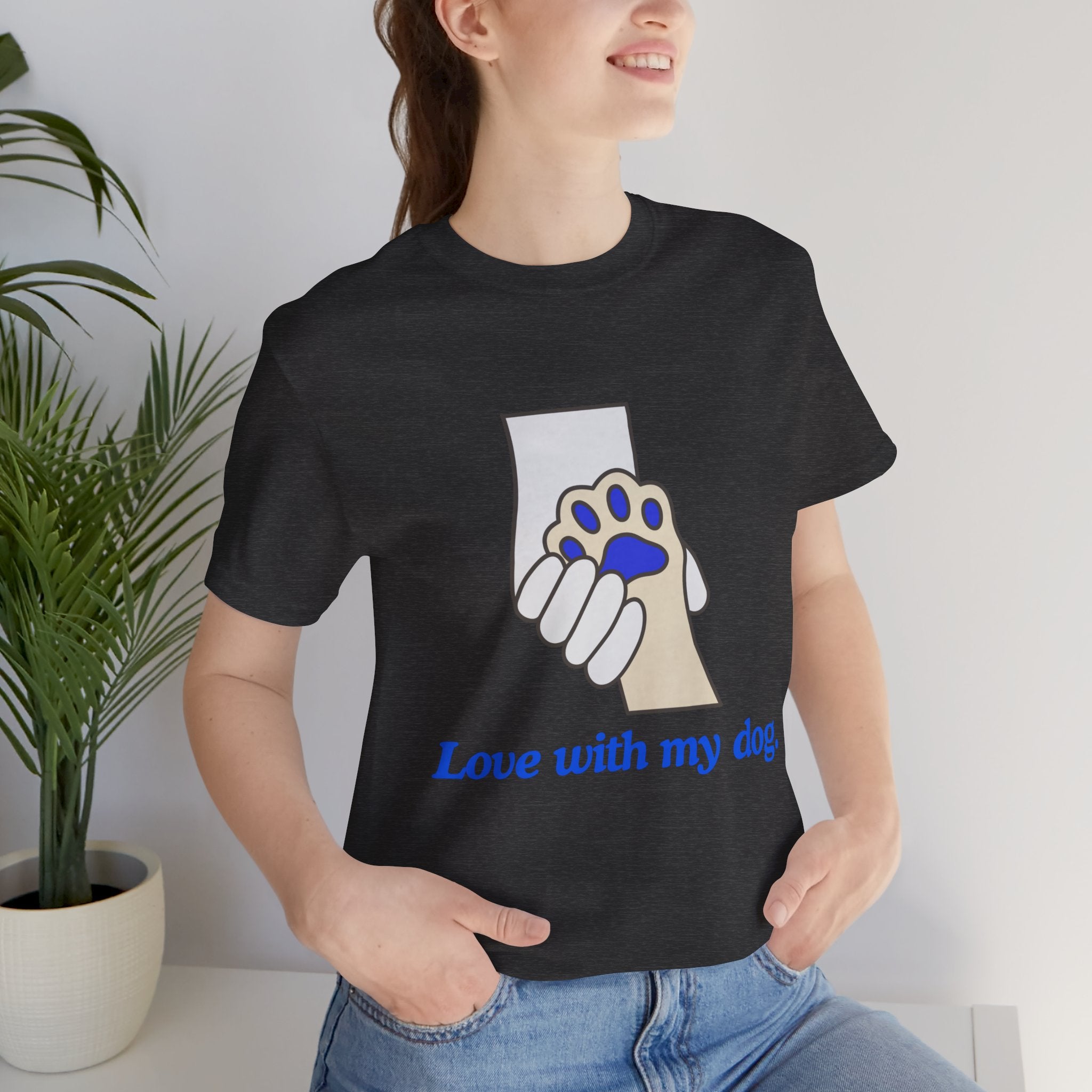 Dog Lover T-Shirt — "Love with my dog." Paw Print Graphic