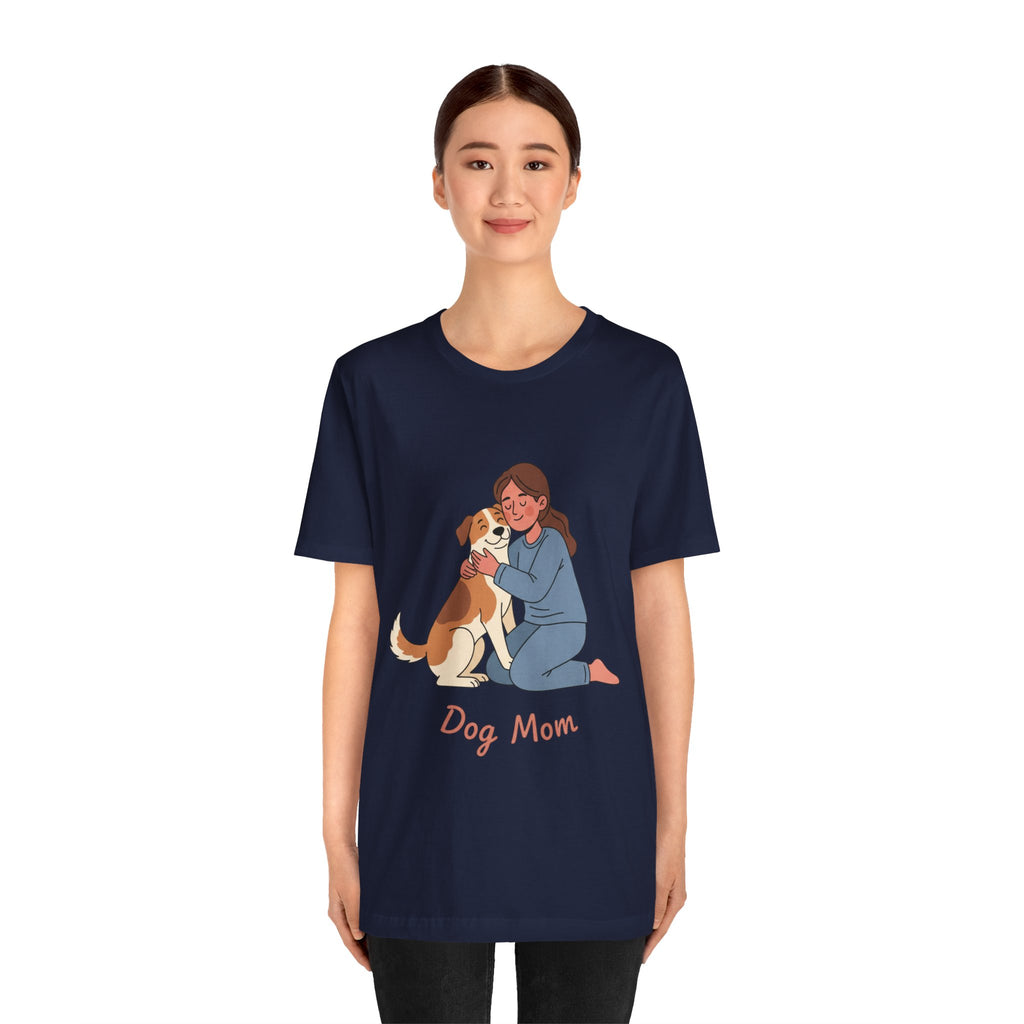 Dog Mom T‑Shirt — Cute Woman Hugging Dog Graphic Tee