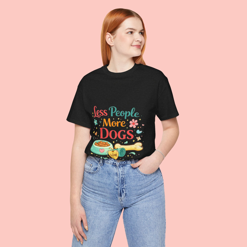 Less People More Dogs T-Shirt – Cute Dog Bowl & Bone Graphic Tee