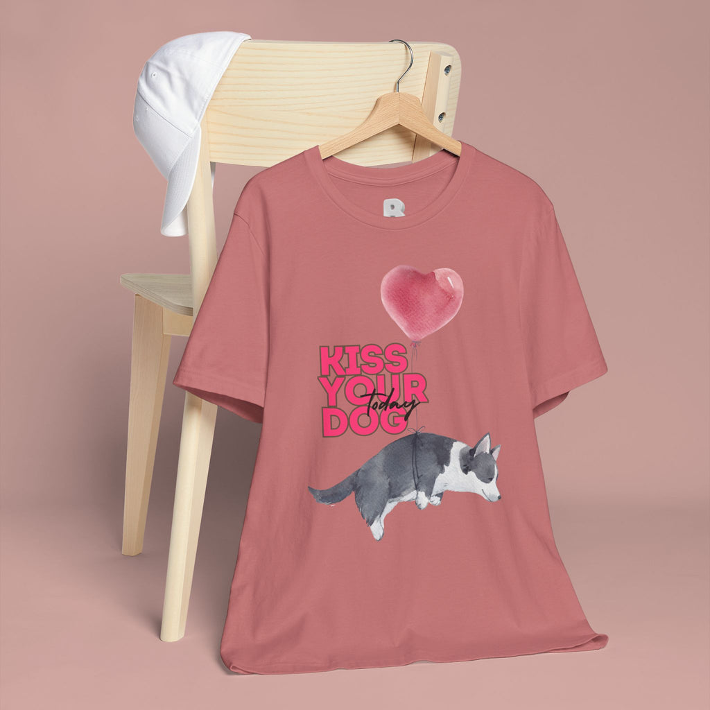 Kiss Your Dog T-Shirt — Cute Corgi with Heart Balloon Pet Lover Tee