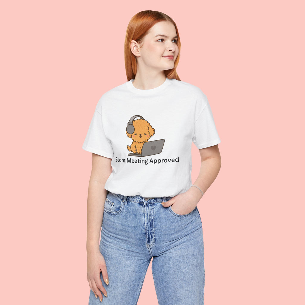 Zoom Meeting Approved Tee — Cute Puppy with Headset Laptop Graphic