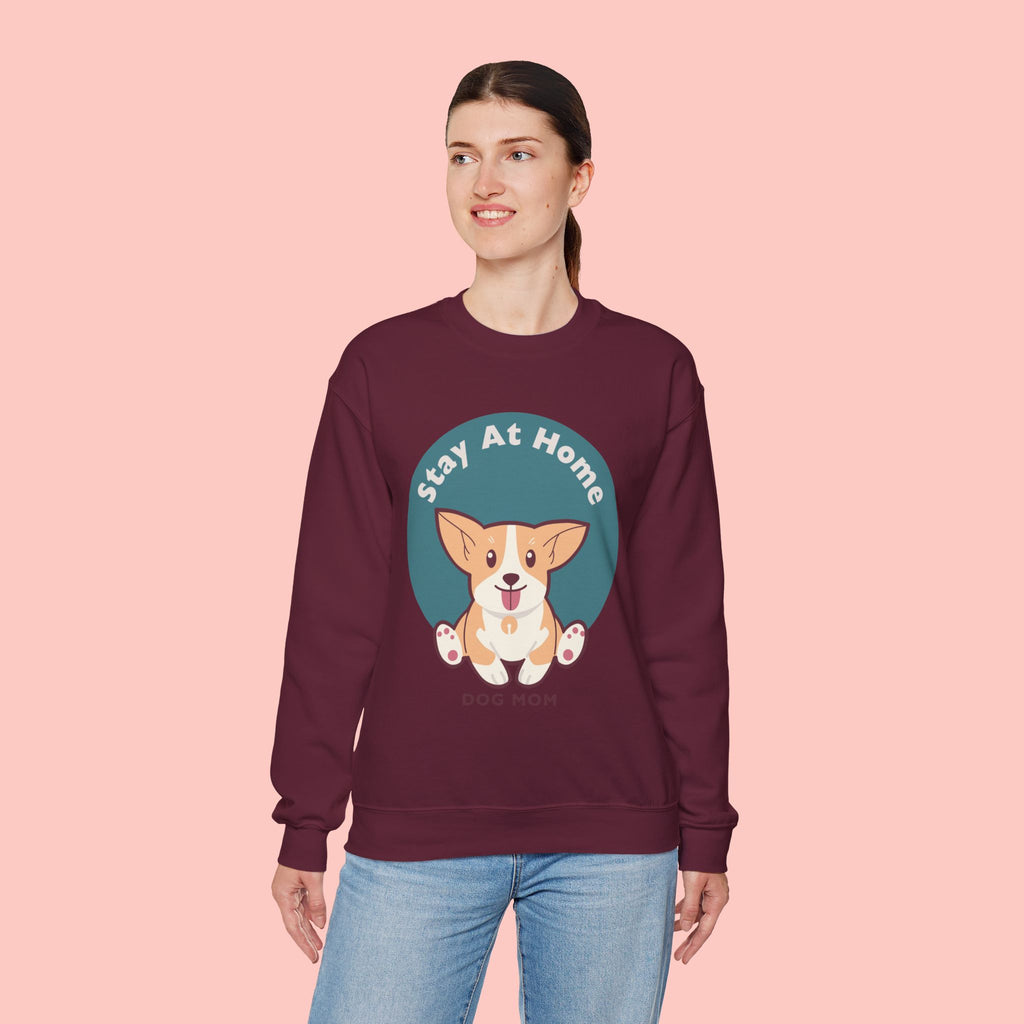Stay At Home Dog Mom Crewneck Sweatshirt — Cute Corgi Graphic Sweatshirt