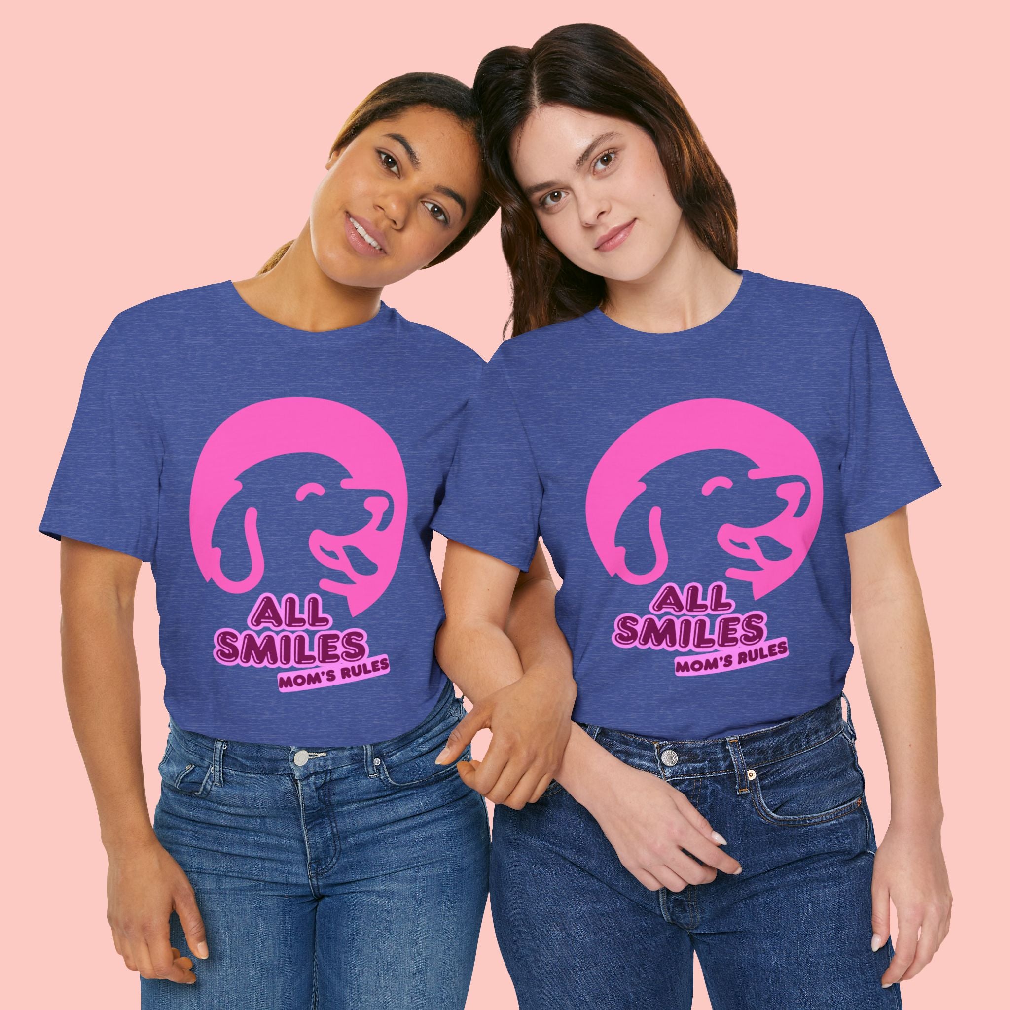 All Smiles Mom's Rules T-Shirt — Cute Pink Dog Graphic Tee for Moms & Pet Lovers