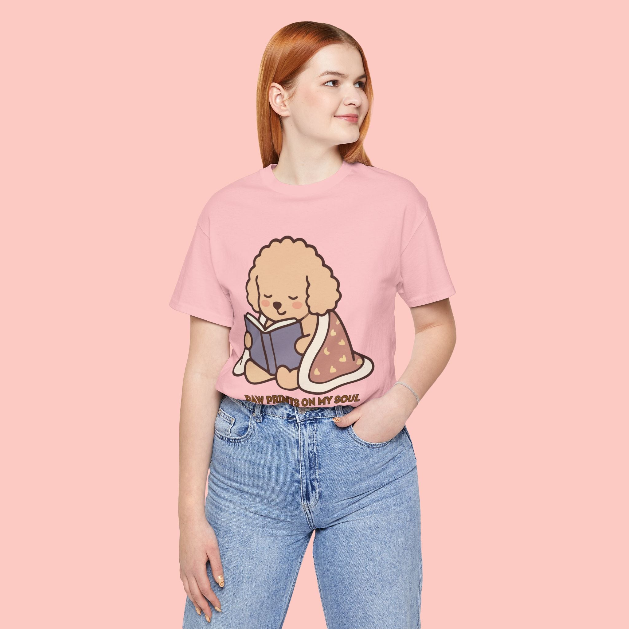 Paw Prints On My Soul T‑Shirt — Cute Reading Puppy Graphic Tee