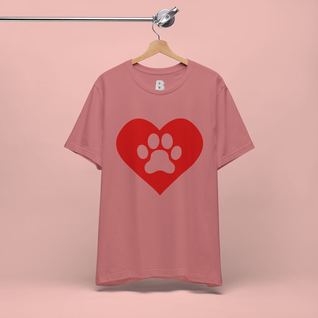 Pet Lover T-Shirt — Red Heart Paw Print Tee