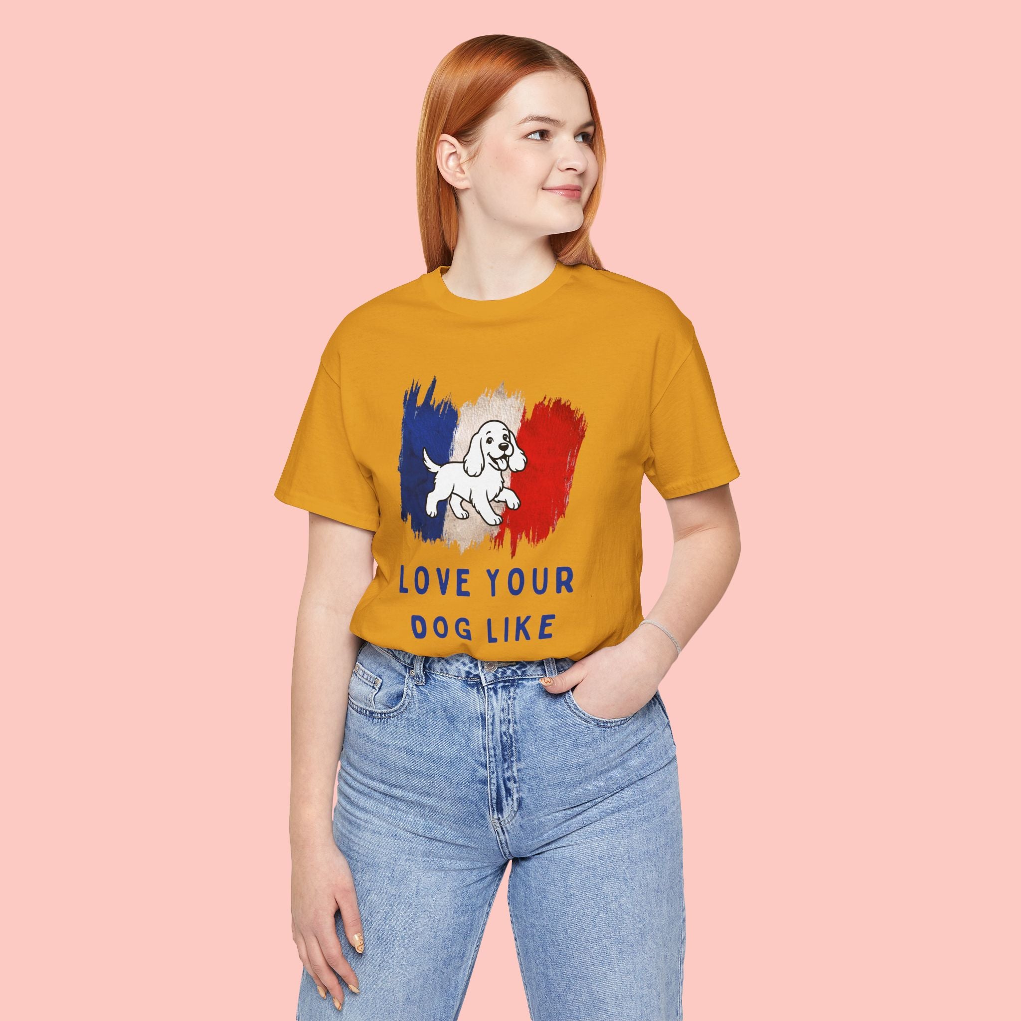 Love Your Dog Like Me T-Shirt — French Flag Heart Puppy Tee