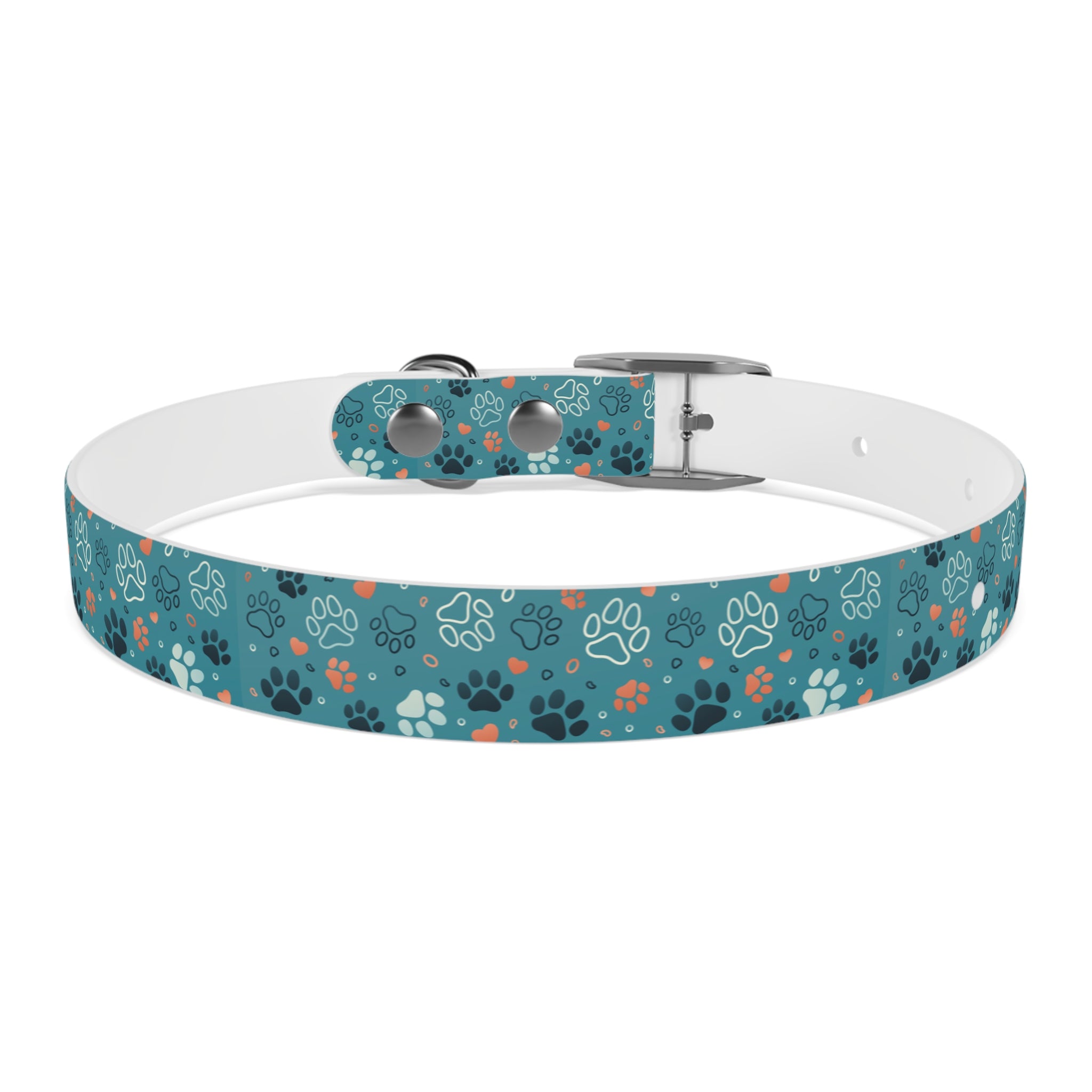 Paw Print Dog Collar — Teal Patterned Pet Collar for Small & Medium Dogs