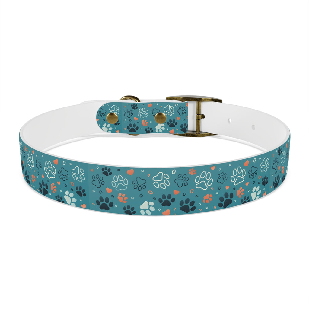 Paw Print Dog Collar — Teal Patterned Pet Collar for Small & Medium Dogs