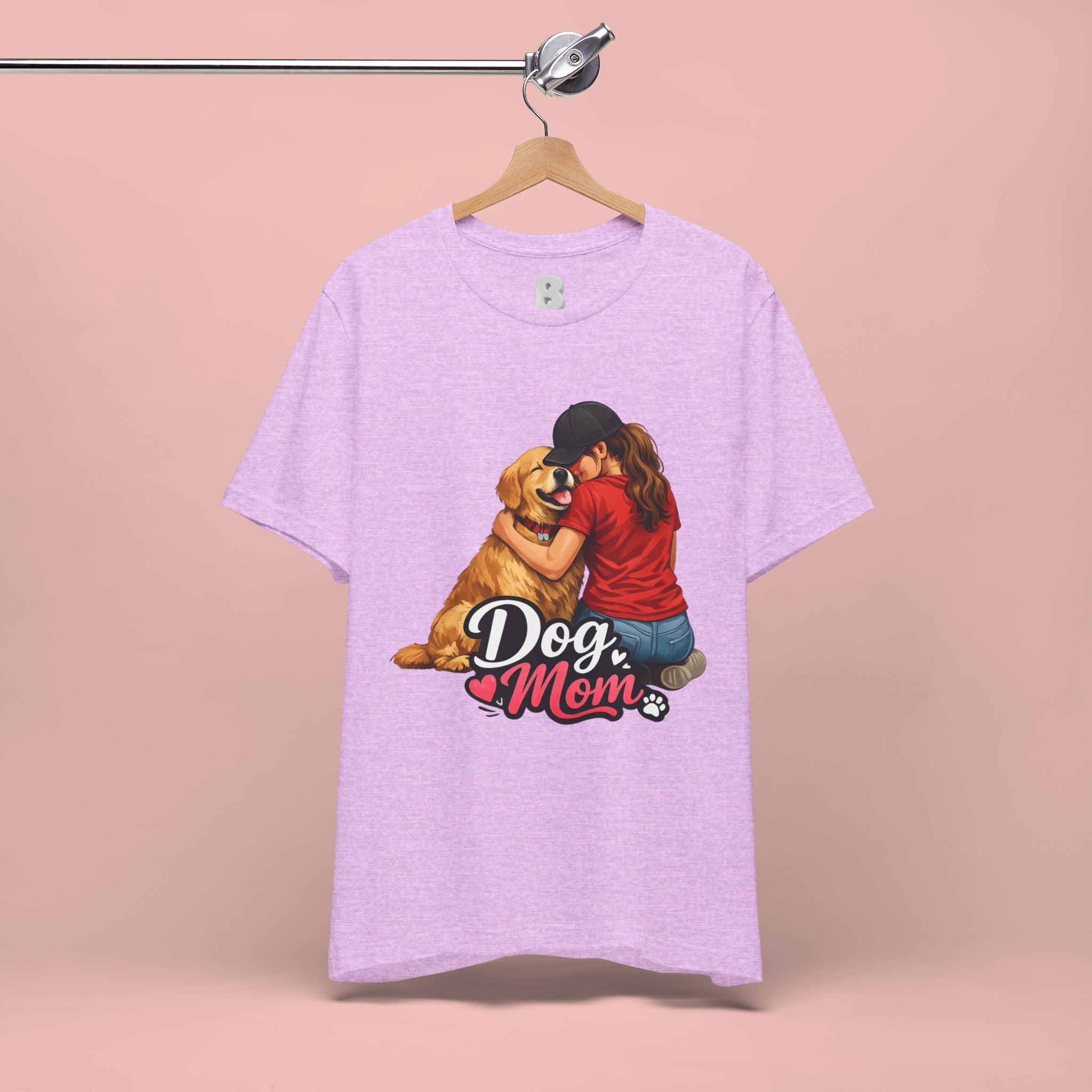 Dog Mom T-Shirt - Cute Woman Hugging Golden Retriever Tee