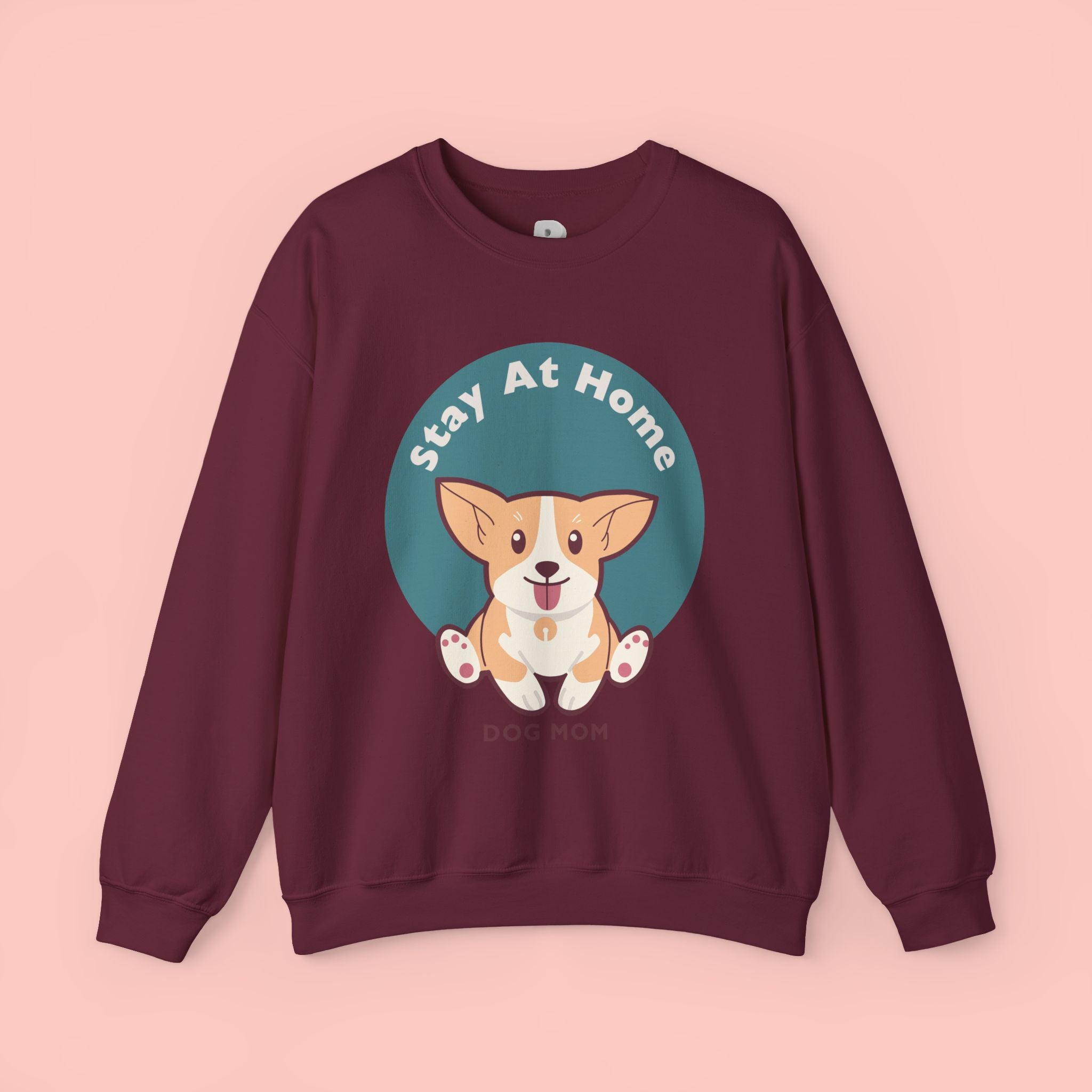 Stay At Home Dog Mom Crewneck Sweatshirt — Cute Corgi Graphic Sweatshirt