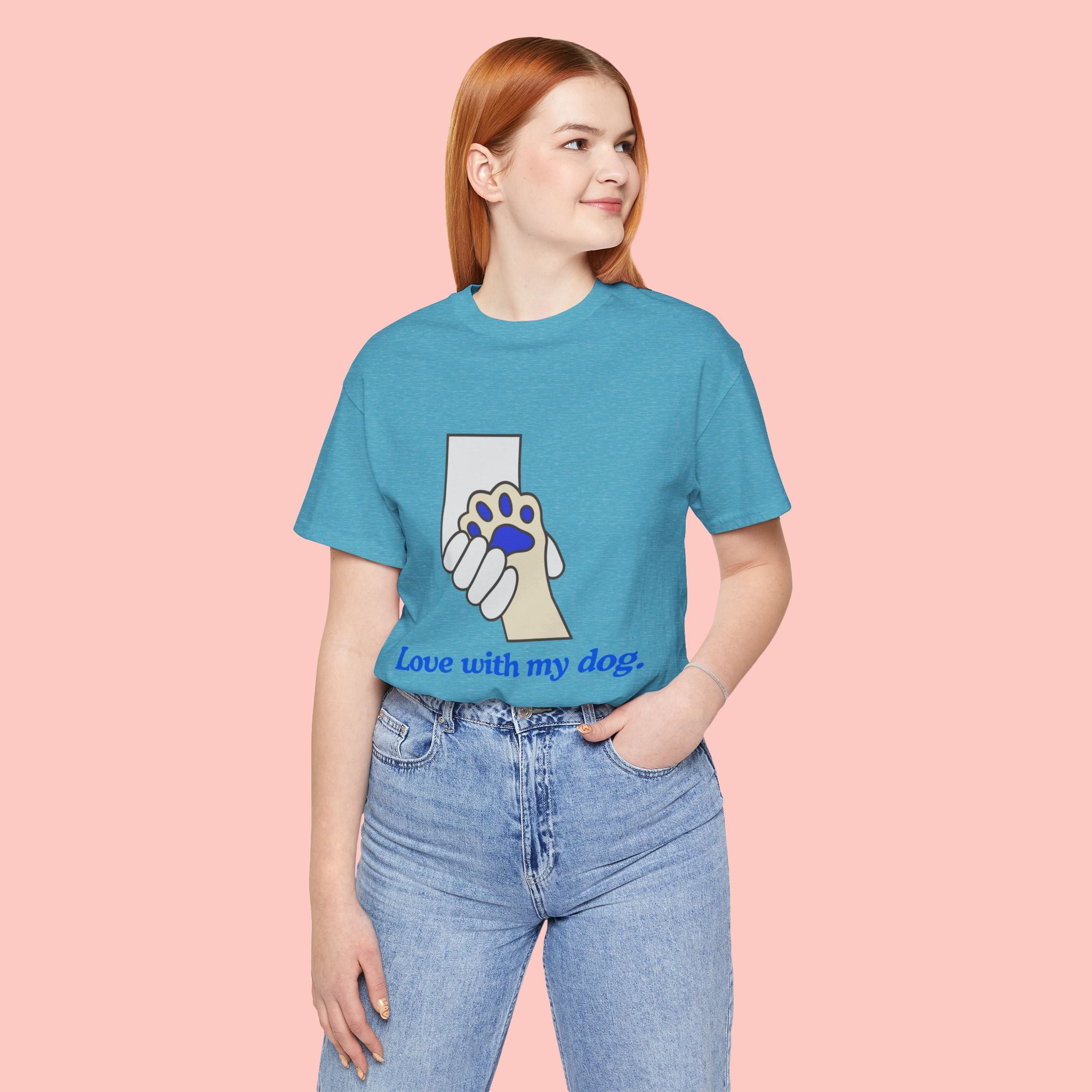 Dog Lover T-Shirt — "Love with my dog." Paw Print Graphic