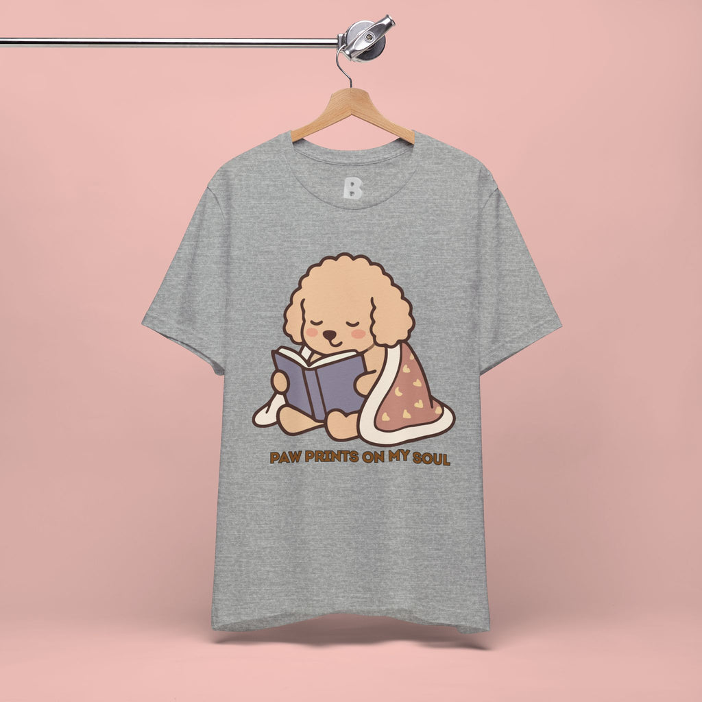 Paw Prints On My Soul T‑Shirt — Cute Reading Puppy Graphic Tee