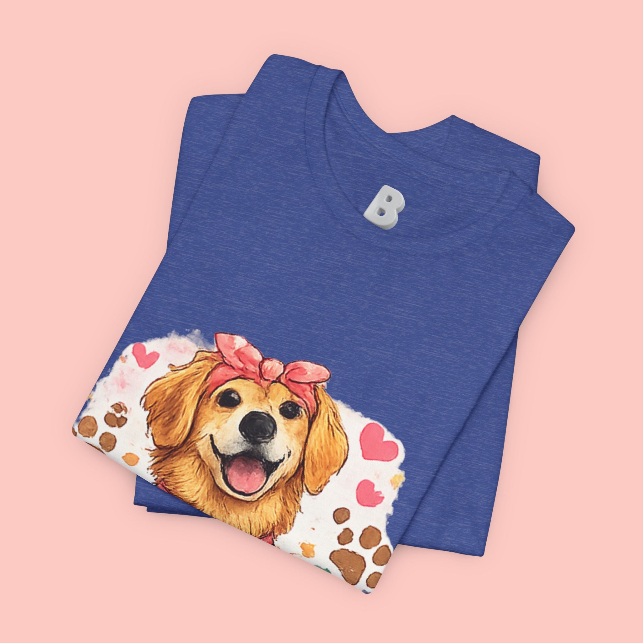 Dog Mom T-Shirt – Cute Golden Retriever Design with Hearts & Paw Prints