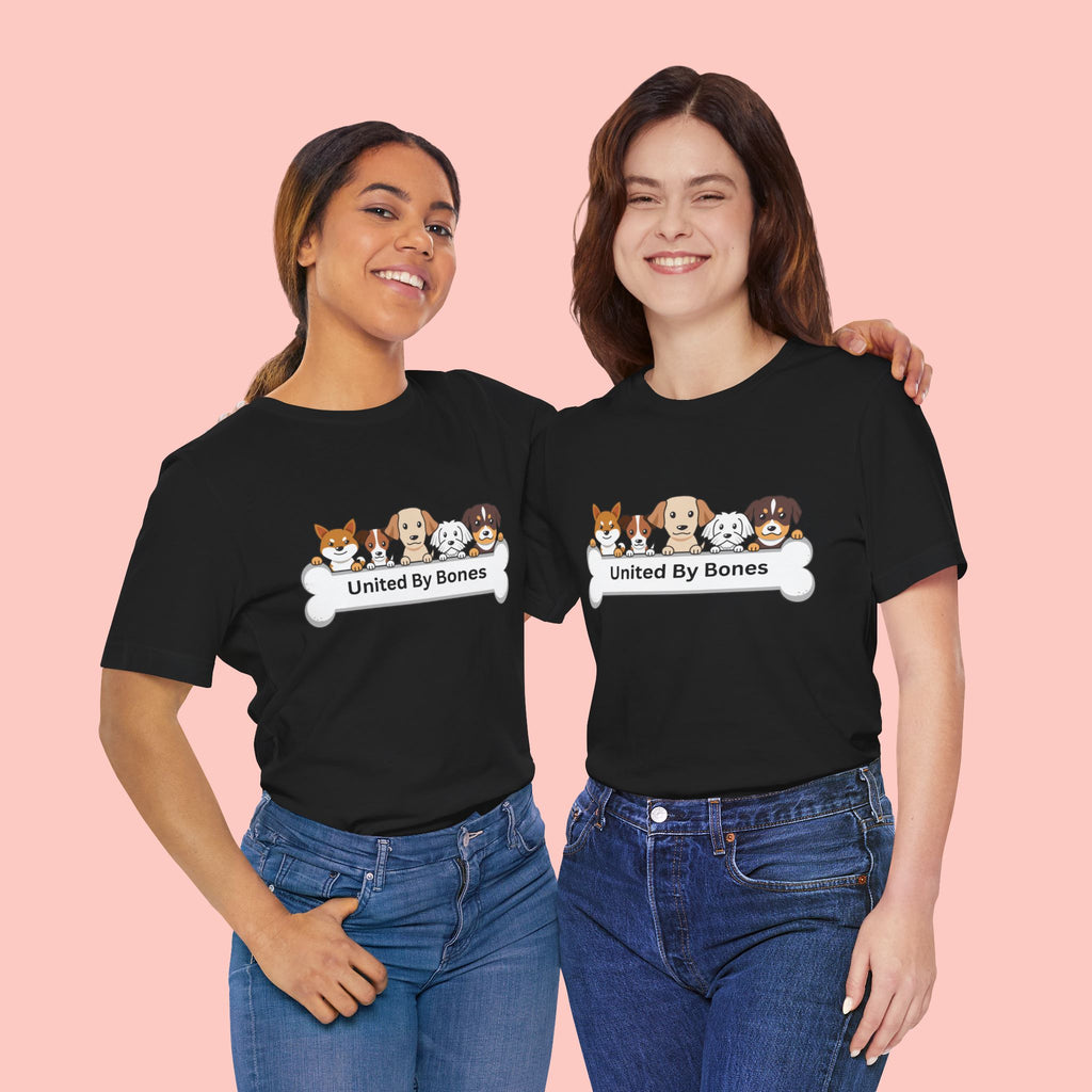 Dog Lover T‑Shirt — "United By Bones" Cute Cartoon Dogs Tee