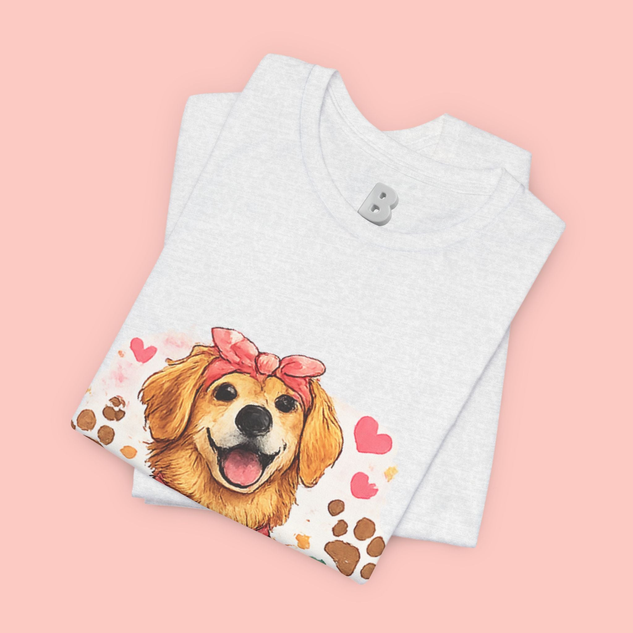Dog Mom T-Shirt – Cute Golden Retriever Design with Hearts & Paw Prints