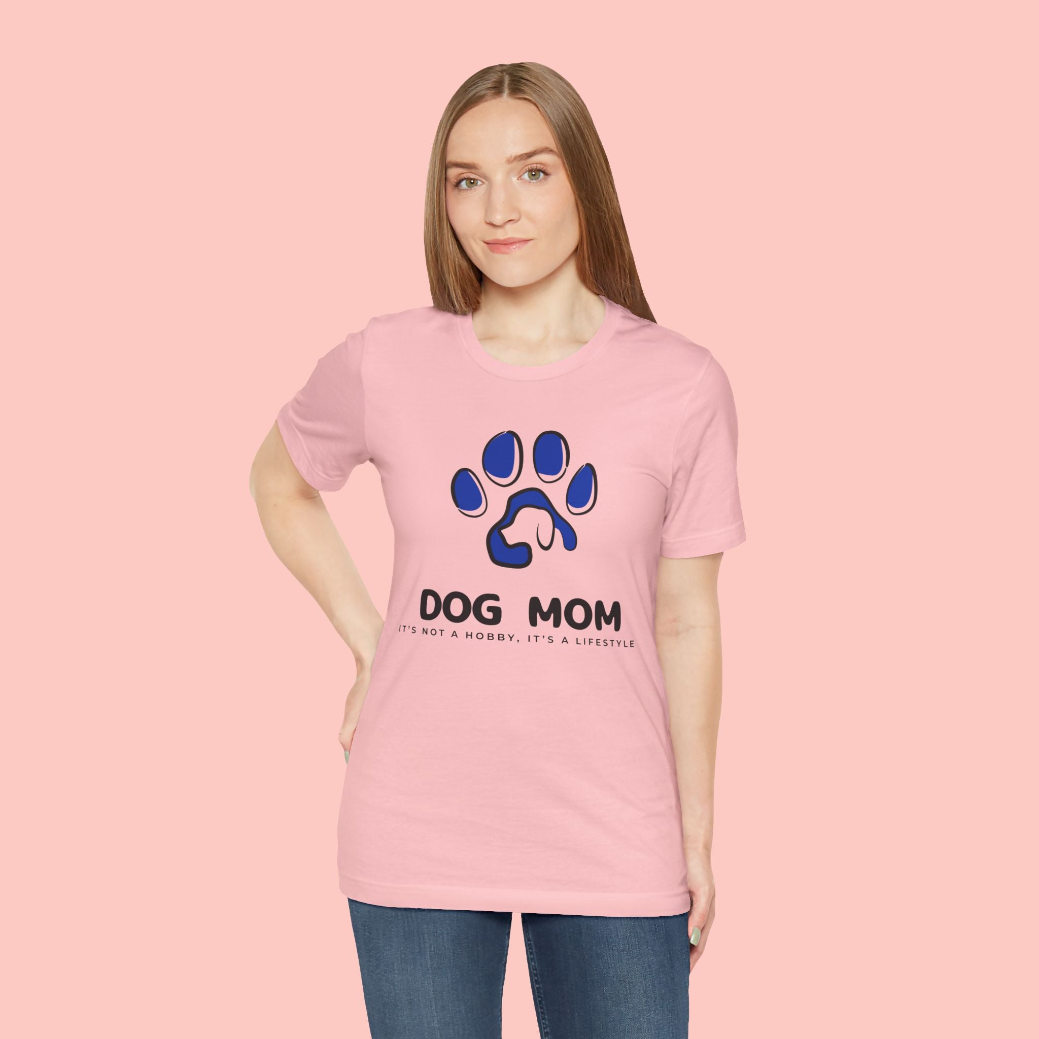 Dog Mom T-Shirt – Blue Paw Graphic "Dog Mom: It's Not a Hobby, It's a Lifestyle"